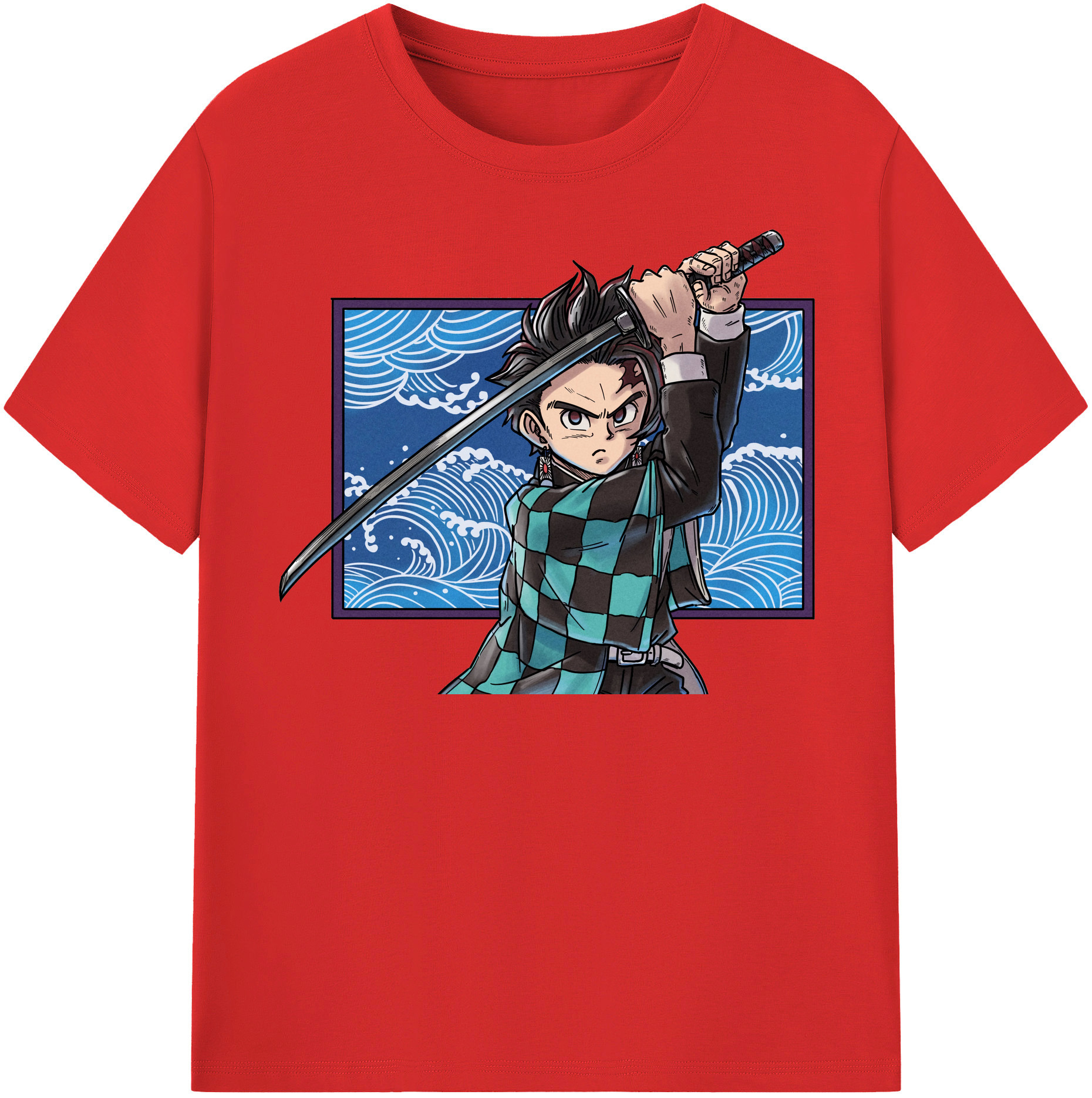 （画像用） 鬼滅の刃 竈門 炭治郎／かまど たんじろう Kamado Tanjirou 綿100％半袖Tシャツ（フロントプリント）