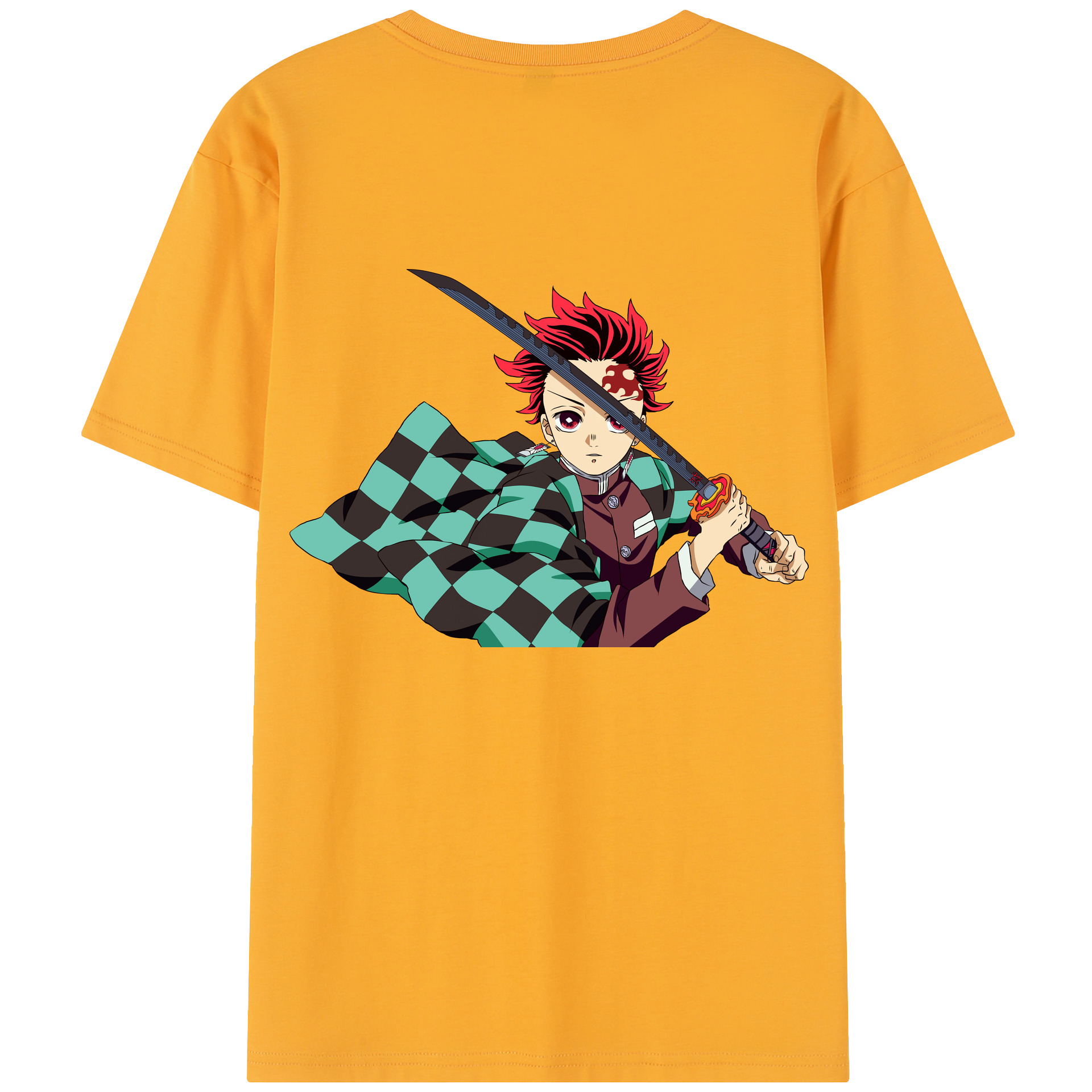 （画像用） 鬼滅の刃 竈門 炭治郎／かまど たんじろう Kamado Tanjirou 綿100％半袖Tシャツ（背面プリント）