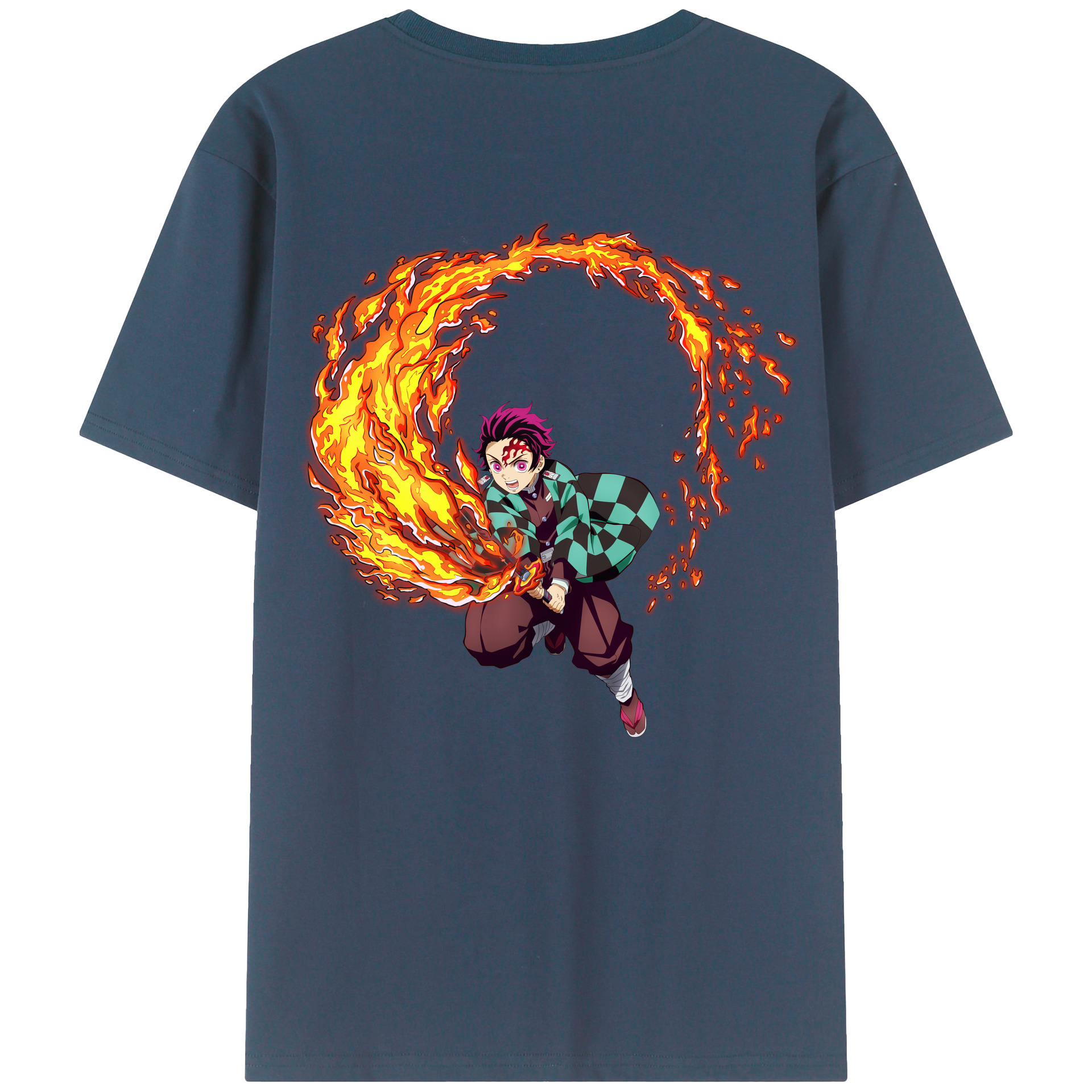 （画像用） 鬼滅の刃 竈門 炭治郎／かまど たんじろう Kamado Tanjirou 綿100％半袖Tシャツ（背面プリント）