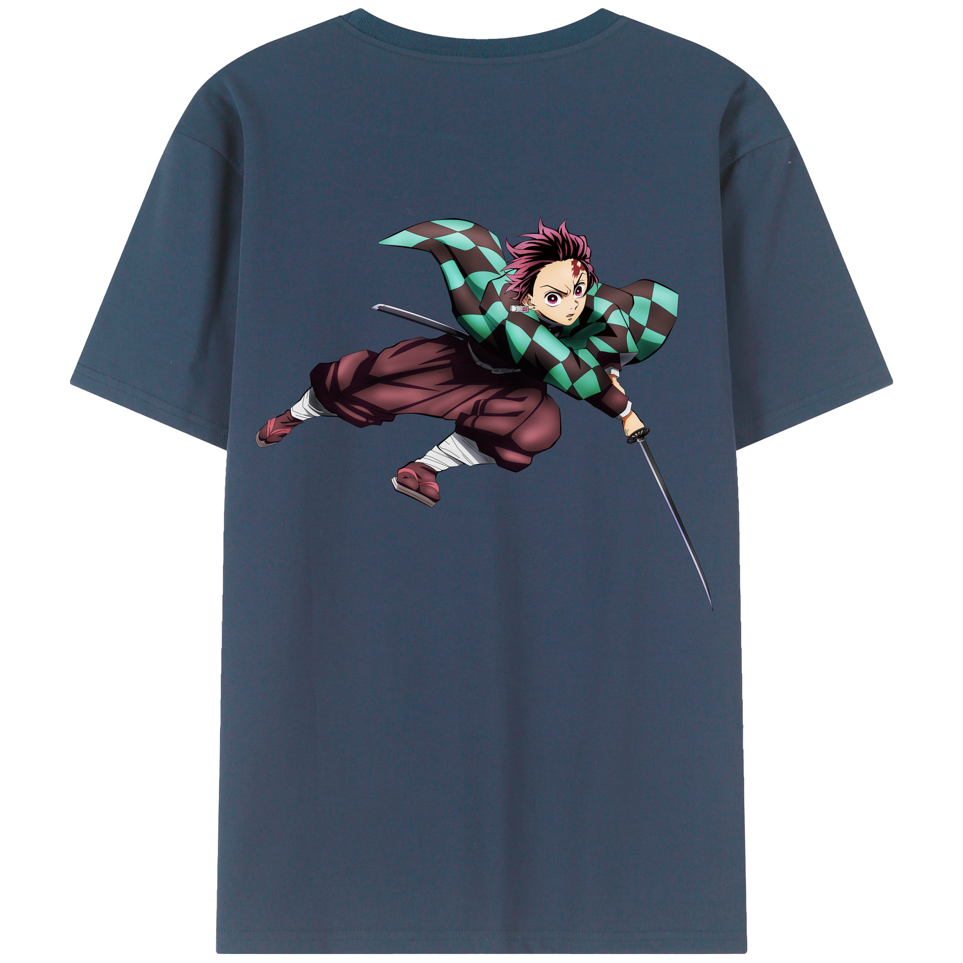 （画像用） 鬼滅の刃 竈門 炭治郎／かまど たんじろう Kamado Tanjirou 綿100％半袖Tシャツ（背面プリント）