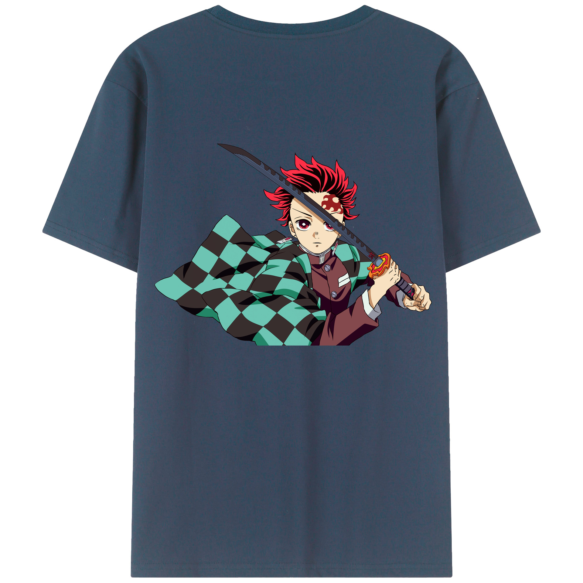 （画像用） 鬼滅の刃 竈門 炭治郎／かまど たんじろう Kamado Tanjirou 綿100％半袖Tシャツ（背面プリント）