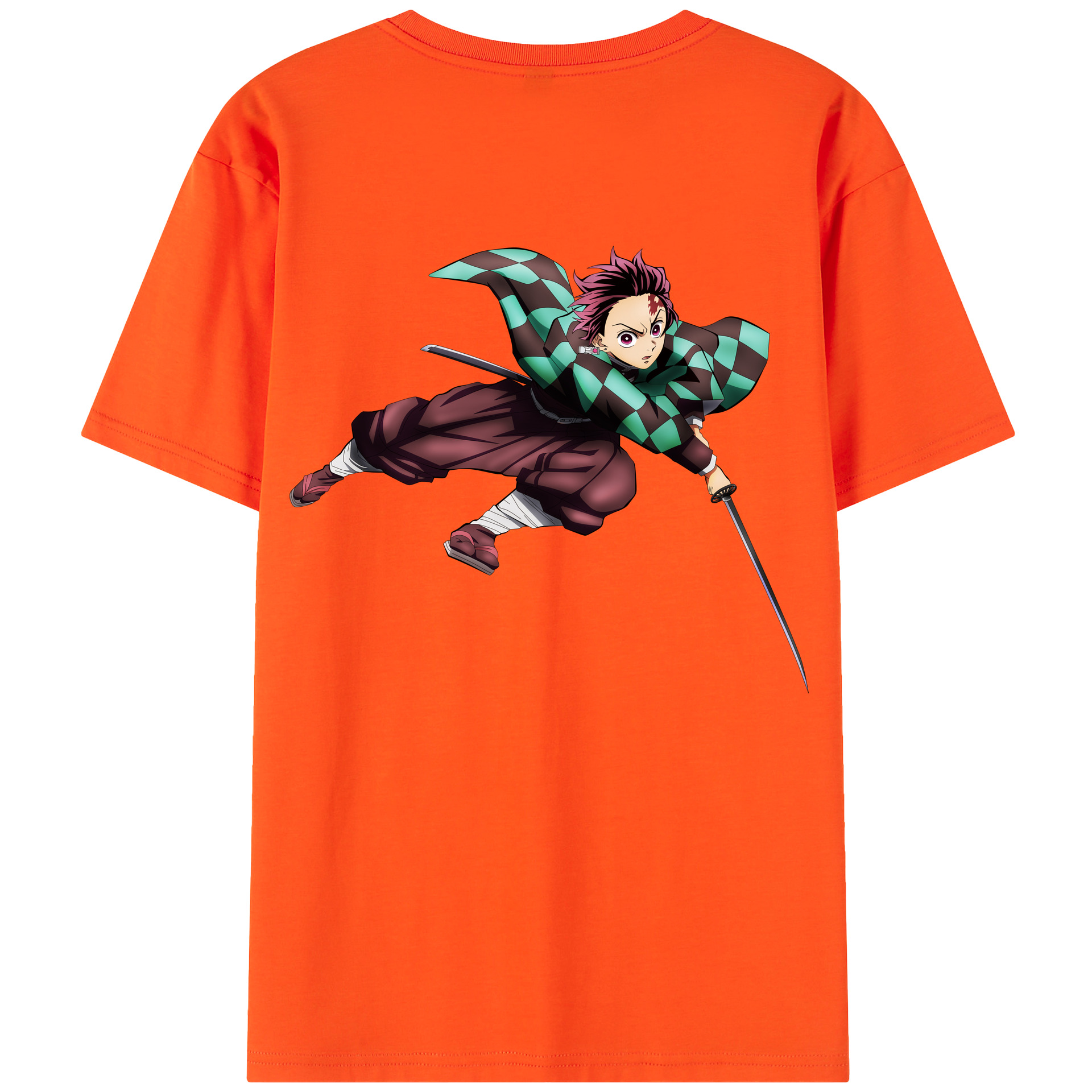 （画像用） 鬼滅の刃 竈門 炭治郎／かまど たんじろう Kamado Tanjirou 綿100％半袖Tシャツ（背面プリント）