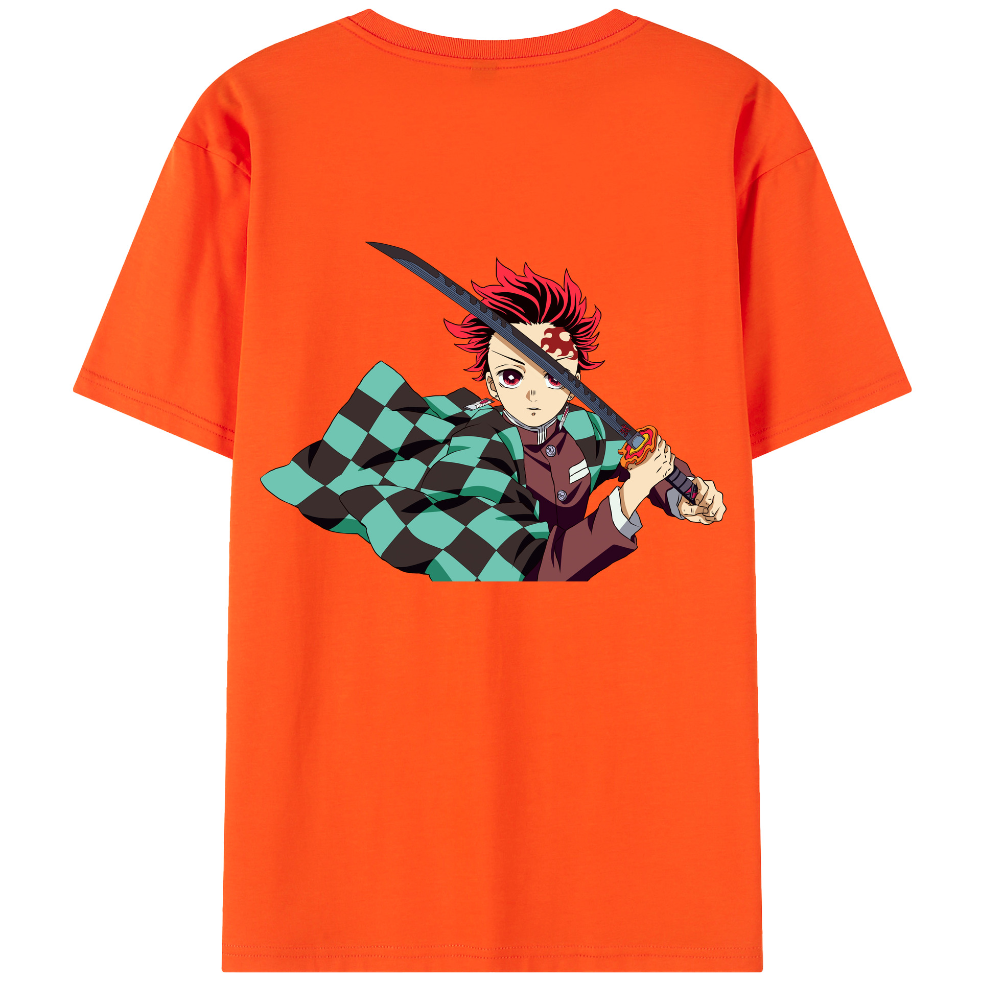 （画像用） 鬼滅の刃 竈門 炭治郎／かまど たんじろう Kamado Tanjirou 綿100％半袖Tシャツ（背面プリント）