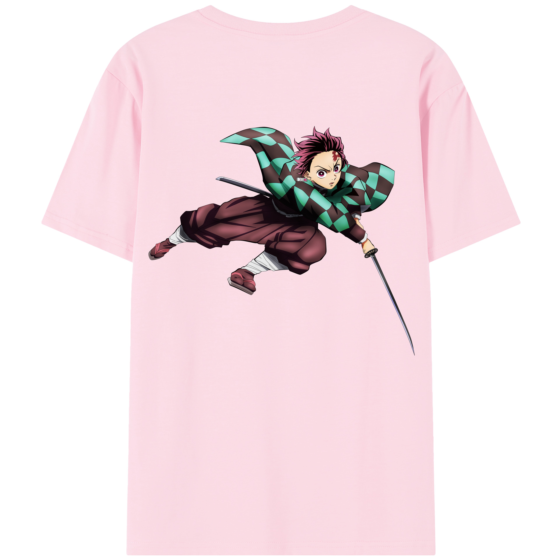 （画像用） 鬼滅の刃 竈門 炭治郎／かまど たんじろう Kamado Tanjirou 綿100％半袖Tシャツ（背面プリント）