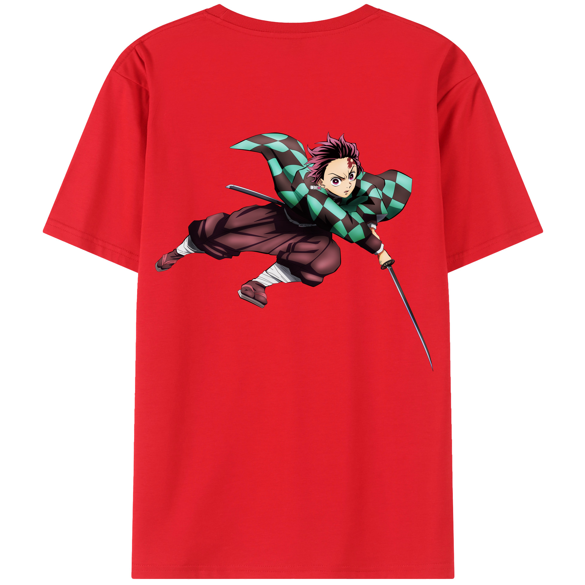 （画像用） 鬼滅の刃 竈門 炭治郎／かまど たんじろう Kamado Tanjirou 綿100％半袖Tシャツ（背面プリント）