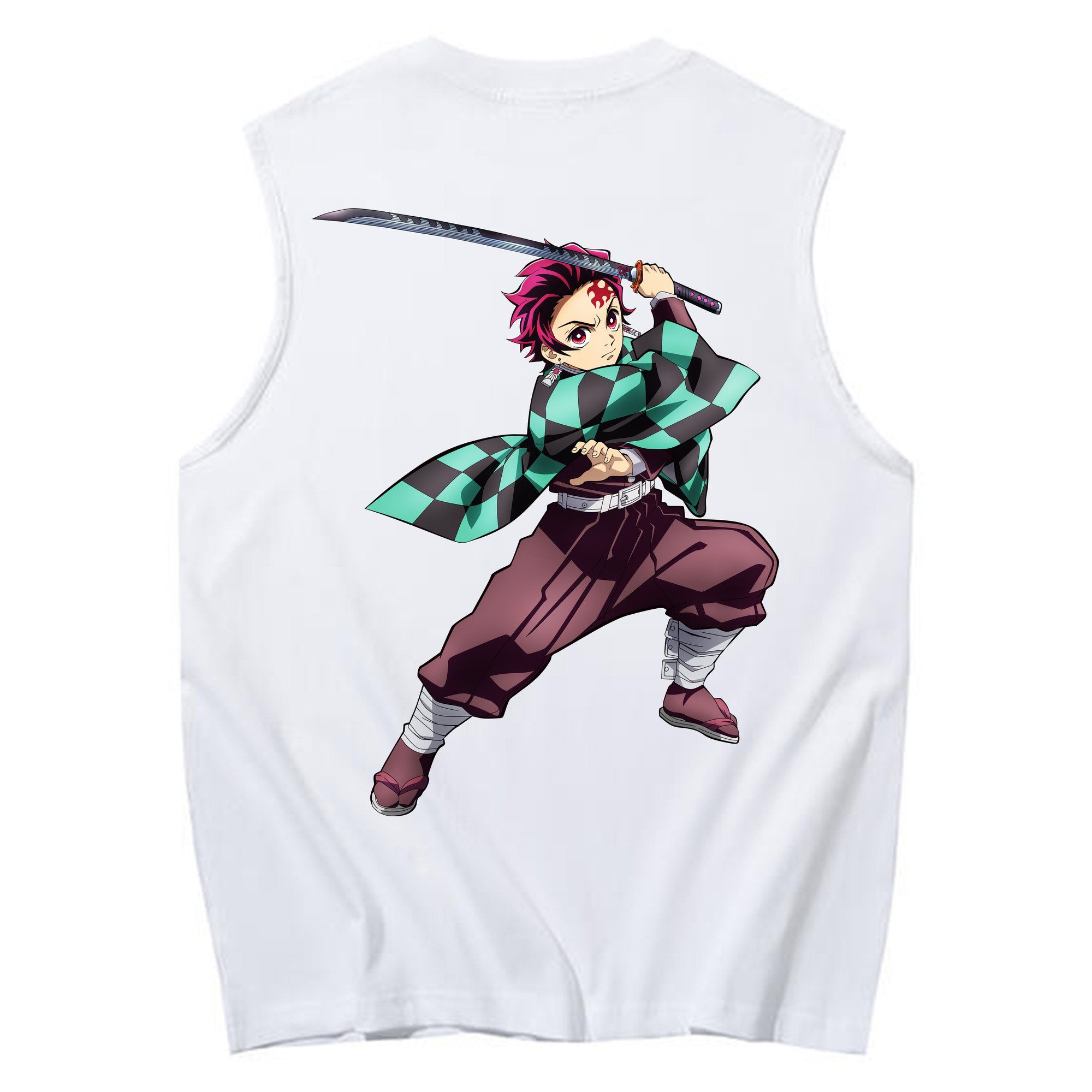 （画像用） 鬼滅の刃 竈門 炭治郎／かまど たんじろう Kamado Tanjirou コットン100％タンクトップ（背面プリント）