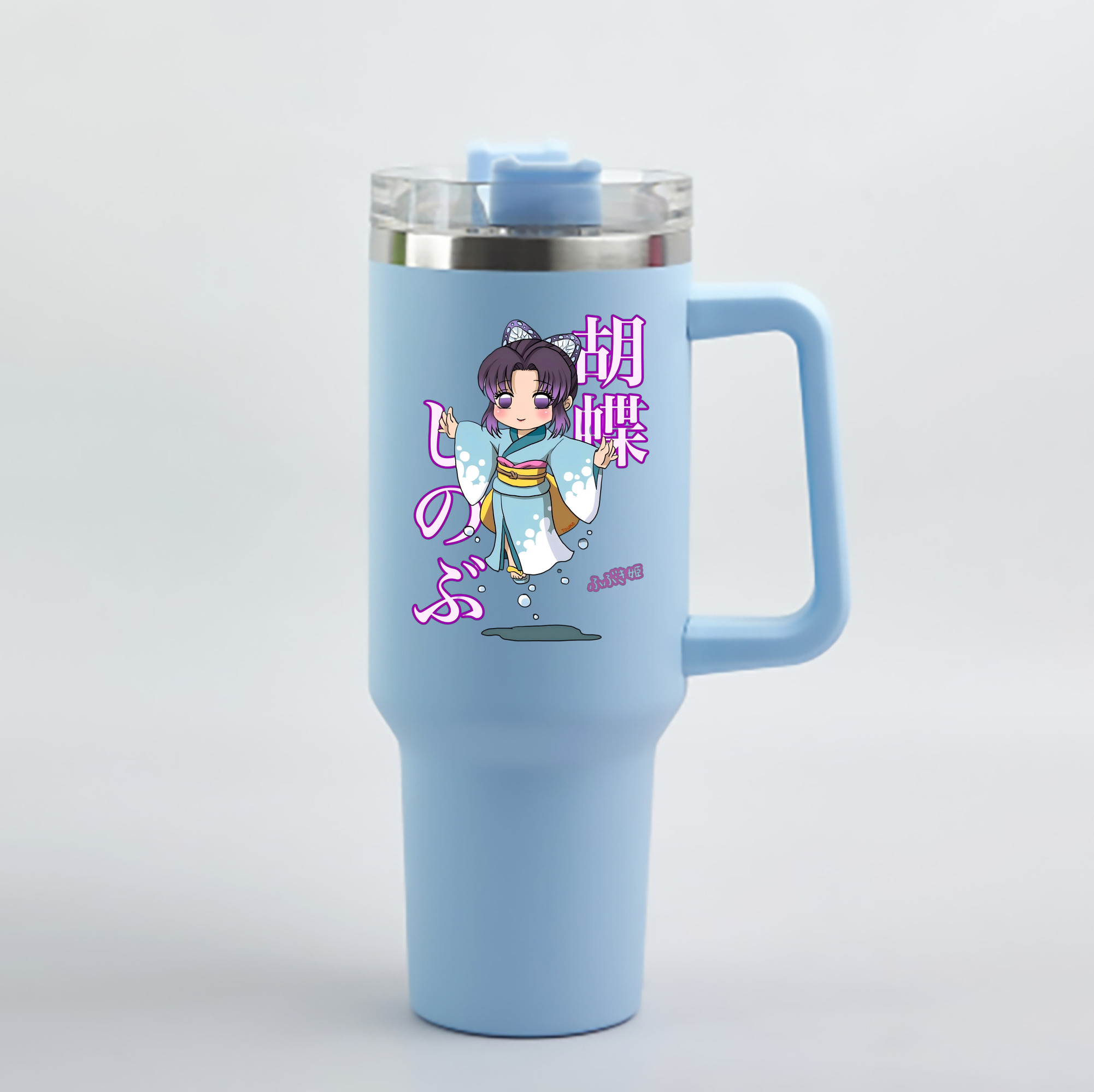 （画像用） 鬼滅の刃（きめつのやいば）蟲柱-胡蝶 しのぶ／こちょう しのぶ Kochou Shinobu 1200mL車用タンブラー - クリスタルステッカー（プラスチックストロー付き）