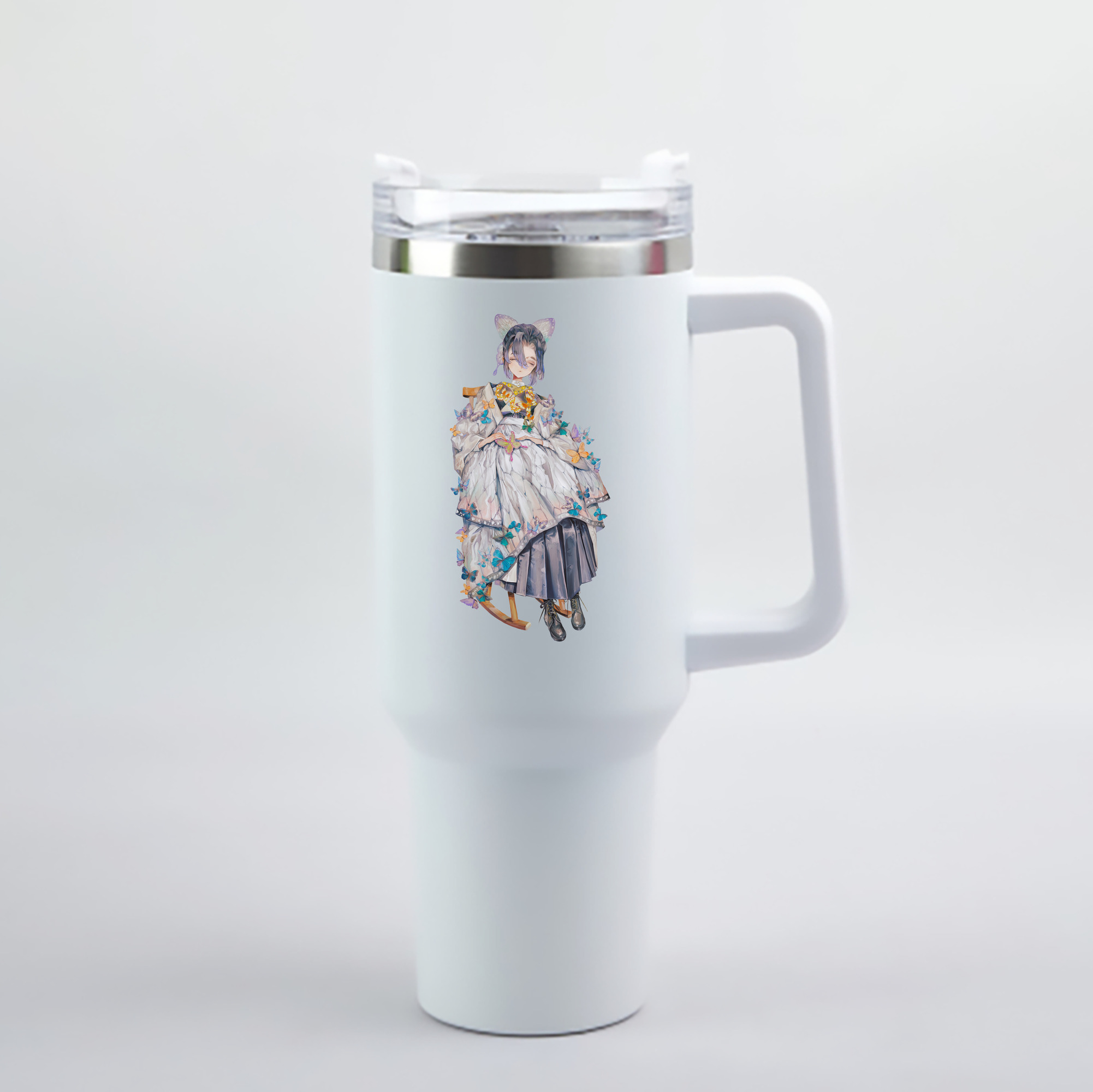 （画像用） 鬼滅の刃（きめつのやいば）蟲柱-胡蝶 しのぶ／こちょう しのぶ Kochou Shinobu 1200mL車用タンブラー - クリスタルステッカー（プラスチックストロー付き）