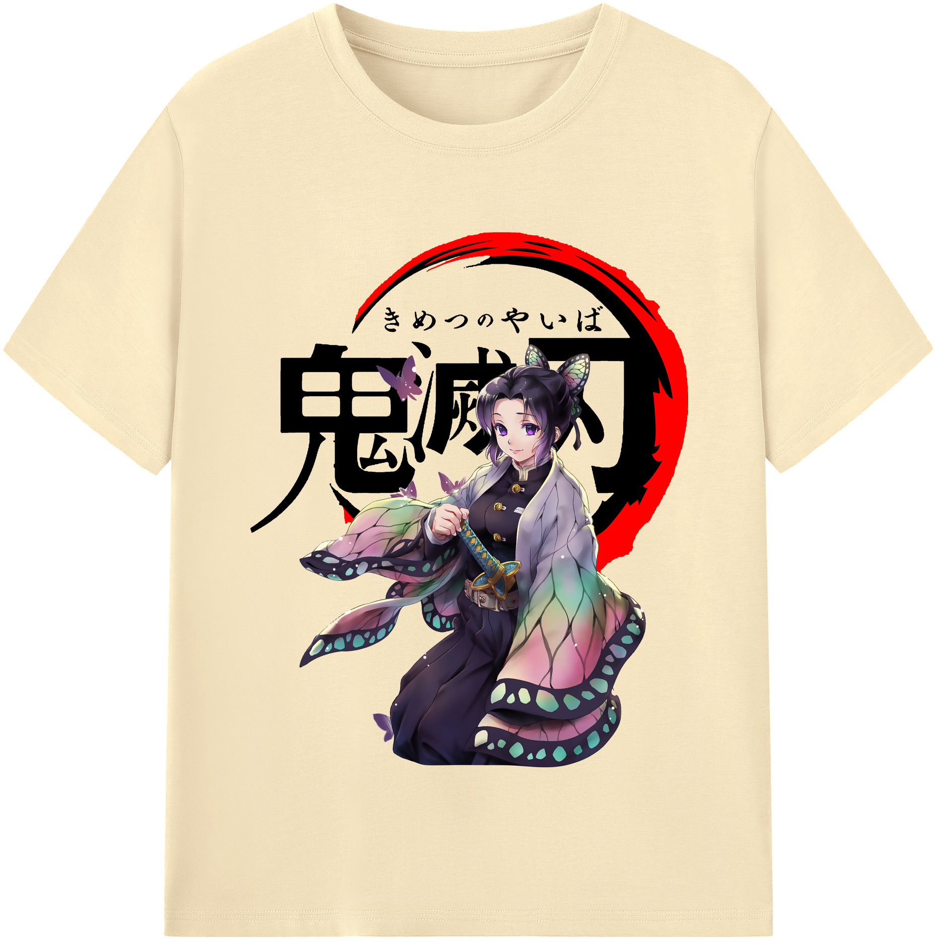 （画像用） 鬼滅の刃（きめつのやいば）蟲柱-胡蝶 しのぶ／こちょう しのぶ Kochou Shinobu 綿100％半袖Tシャツ（フロントプリント）