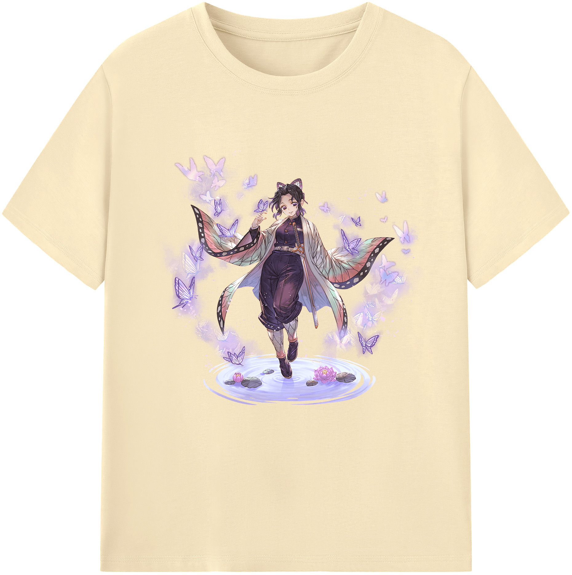 （画像用） 鬼滅の刃（きめつのやいば）蟲柱-胡蝶 しのぶ／こちょう しのぶ Kochou Shinobu 綿100％半袖Tシャツ（フロントプリント）