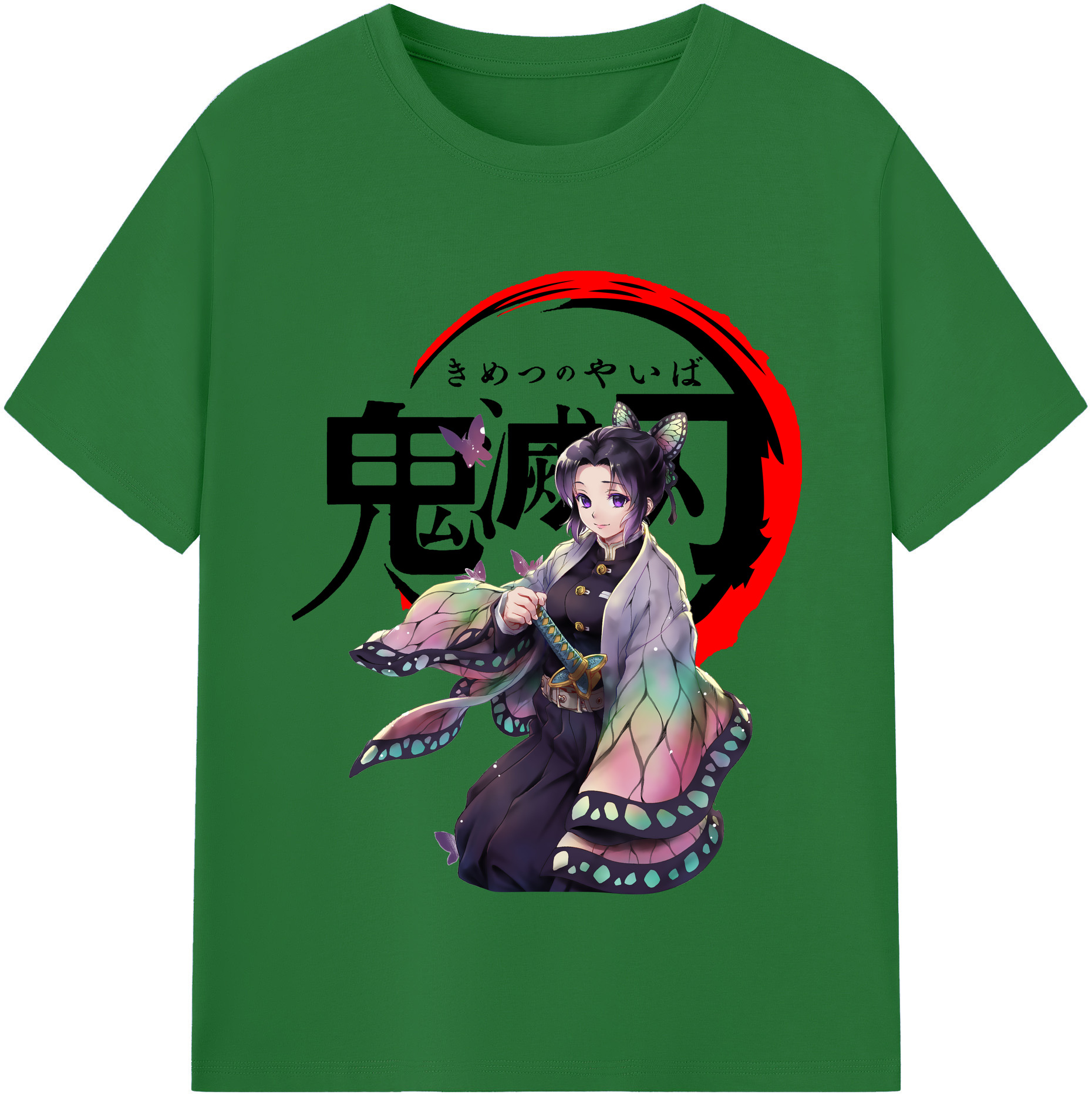 （画像用） 鬼滅の刃（きめつのやいば）蟲柱-胡蝶 しのぶ／こちょう しのぶ Kochou Shinobu 綿100％半袖Tシャツ（フロントプリント）