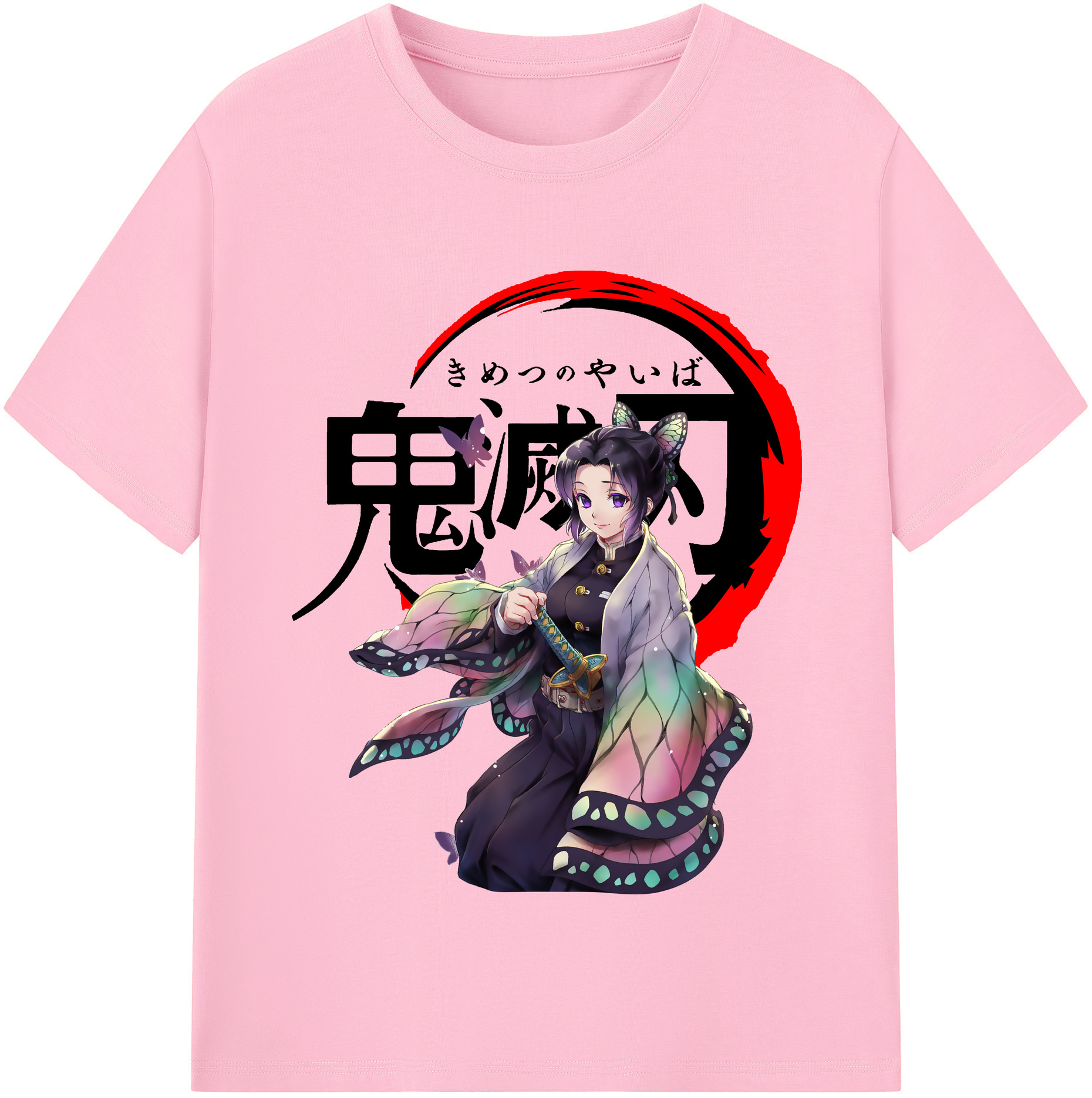（画像用） 鬼滅の刃（きめつのやいば）蟲柱-胡蝶 しのぶ／こちょう しのぶ Kochou Shinobu 綿100％半袖Tシャツ（フロントプリント）