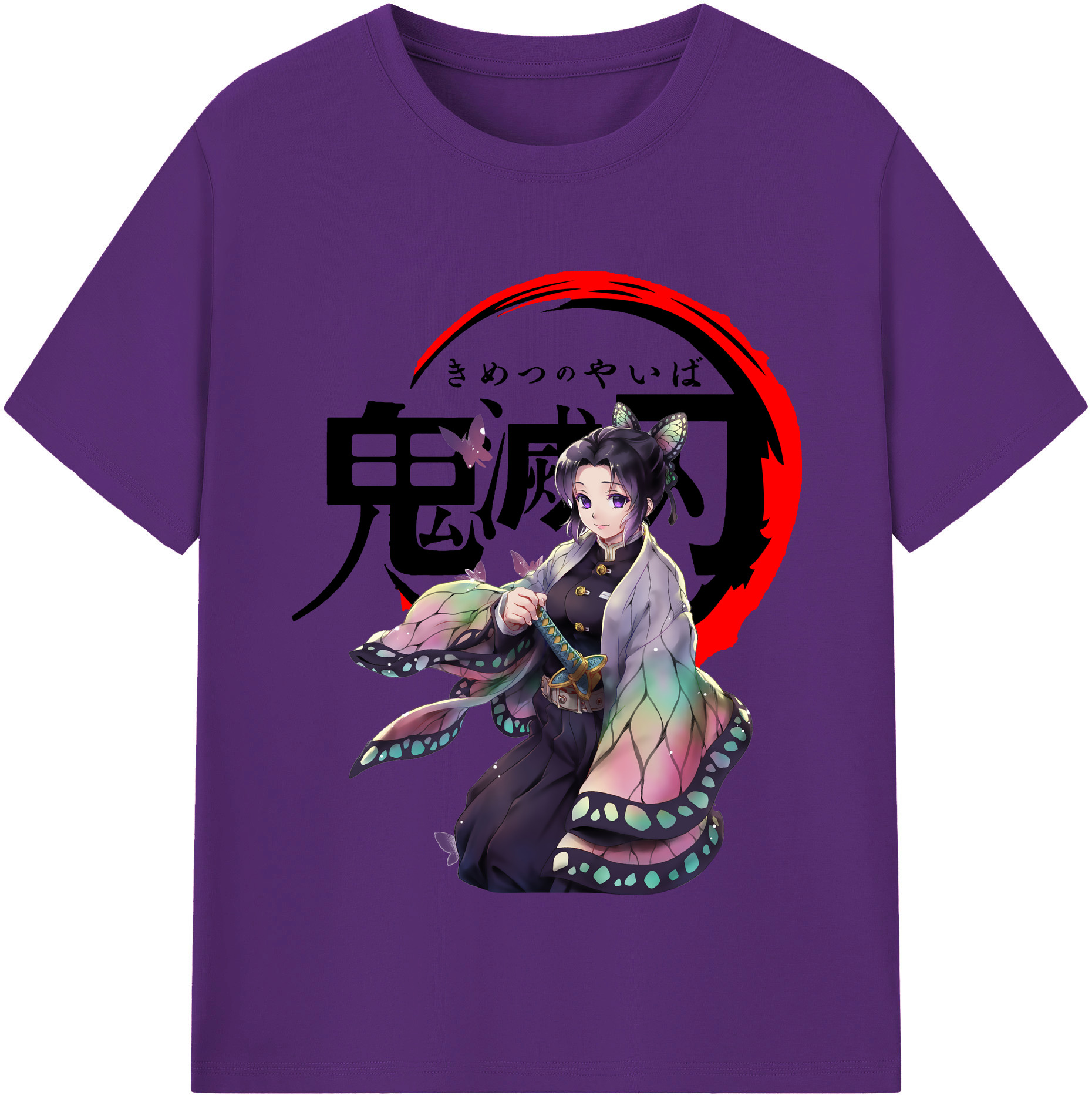 （画像用） 鬼滅の刃（きめつのやいば）蟲柱-胡蝶 しのぶ／こちょう しのぶ Kochou Shinobu 綿100％半袖Tシャツ（フロントプリント）