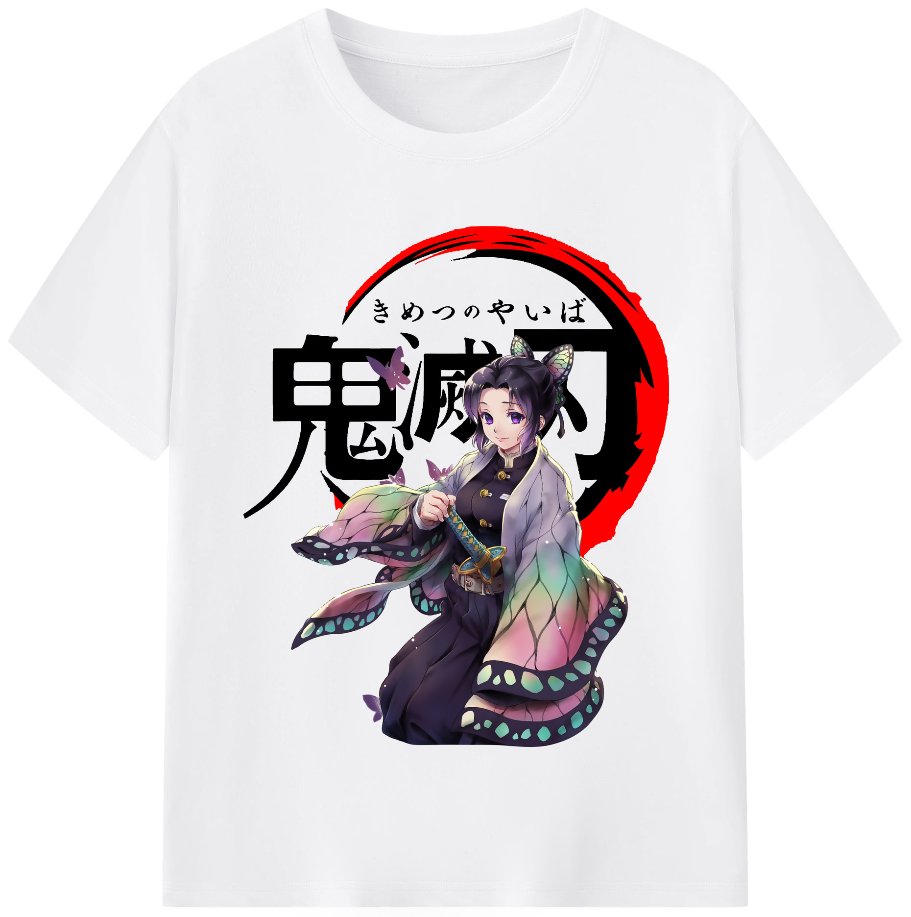 （画像用） 鬼滅の刃（きめつのやいば）蟲柱-胡蝶 しのぶ／こちょう しのぶ Kochou Shinobu 綿100％半袖Tシャツ（フロントプリント）
