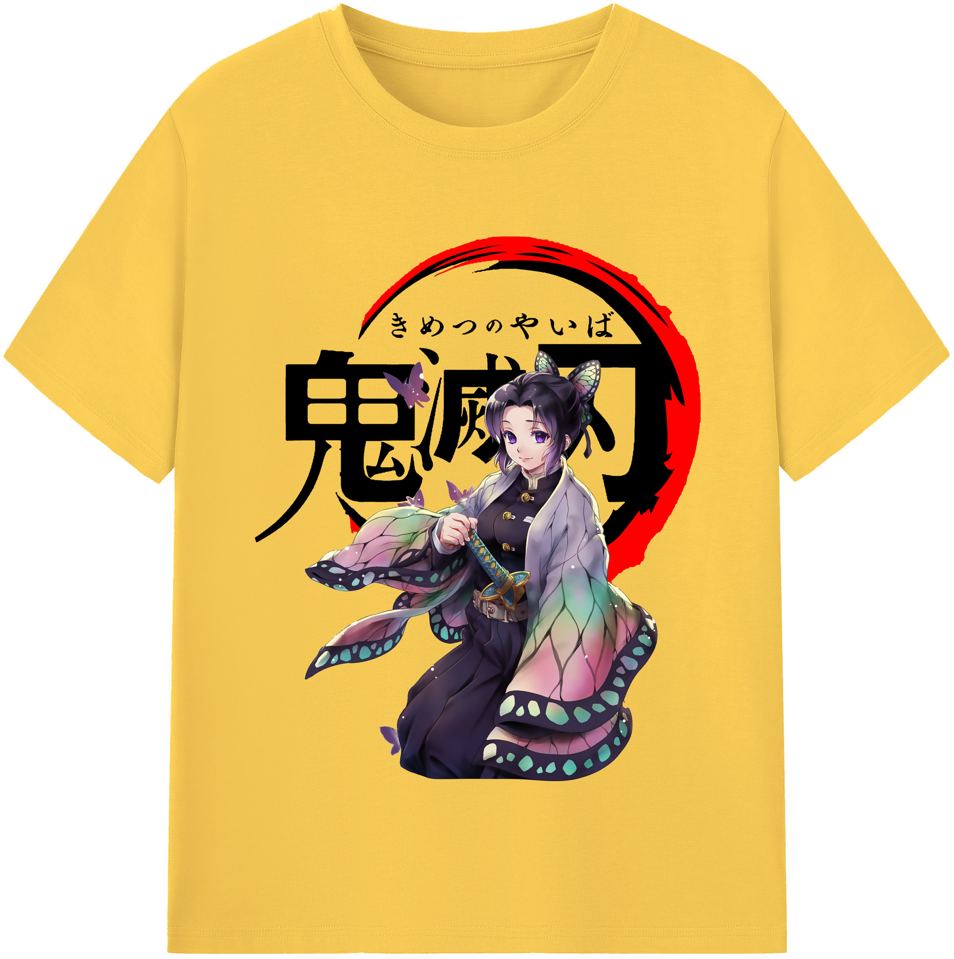 （画像用） 鬼滅の刃（きめつのやいば）蟲柱-胡蝶 しのぶ／こちょう しのぶ Kochou Shinobu 綿100％半袖Tシャツ（フロントプリント）