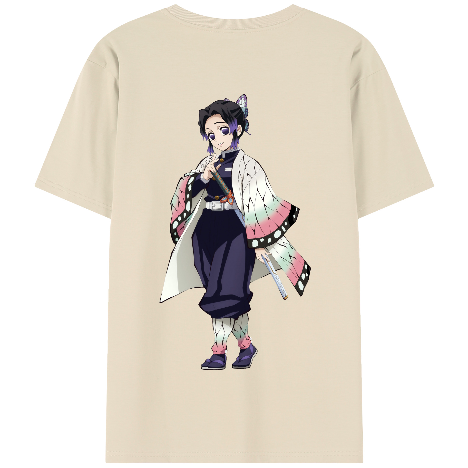 （画像用） 鬼滅の刃（きめつのやいば）蟲柱-胡蝶 しのぶ／こちょう しのぶ Kochou Shinobu 綿100％半袖Tシャツ（背面プリント）