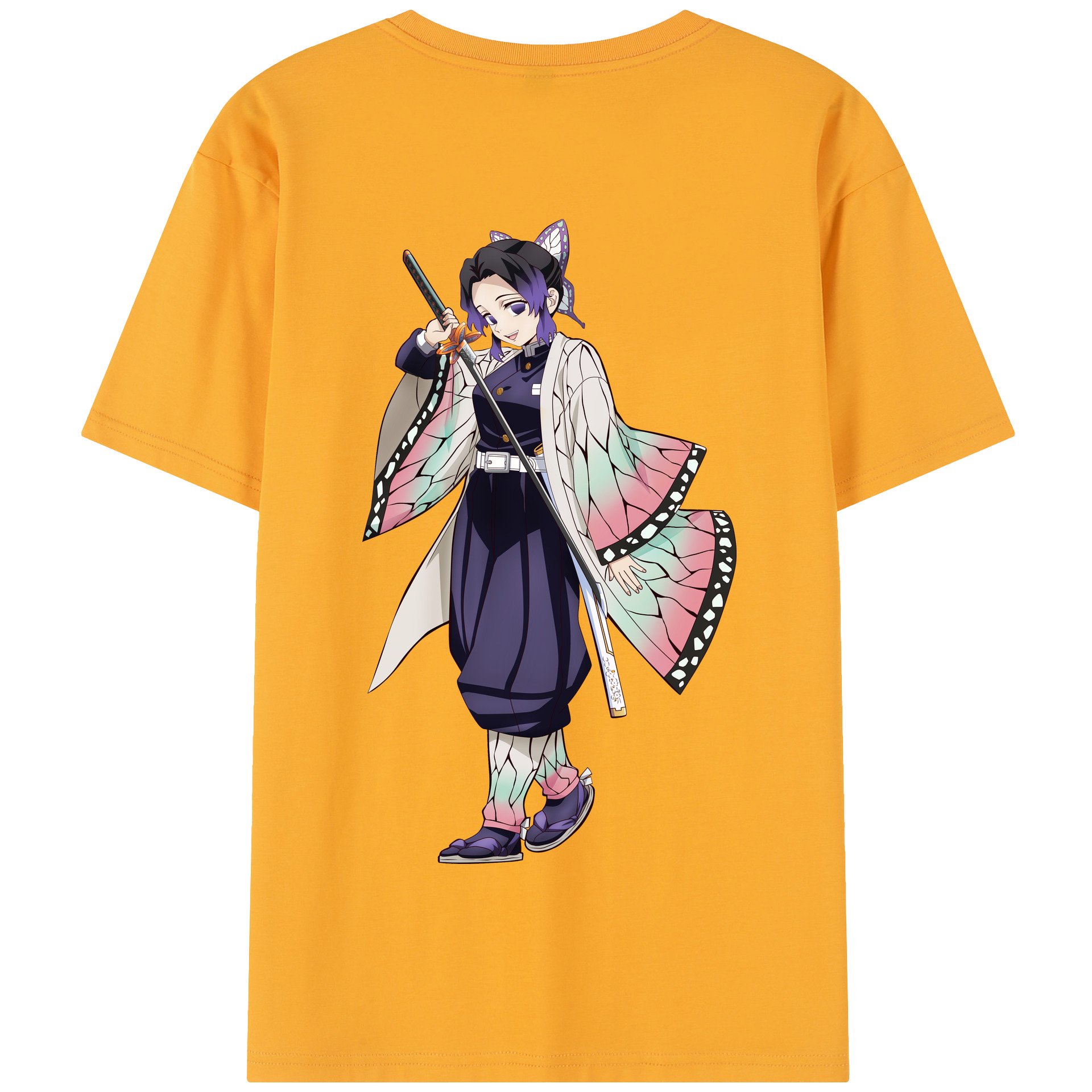 （画像用） 鬼滅の刃（きめつのやいば）蟲柱-胡蝶 しのぶ／こちょう しのぶ Kochou Shinobu 綿100％半袖Tシャツ（背面プリント）