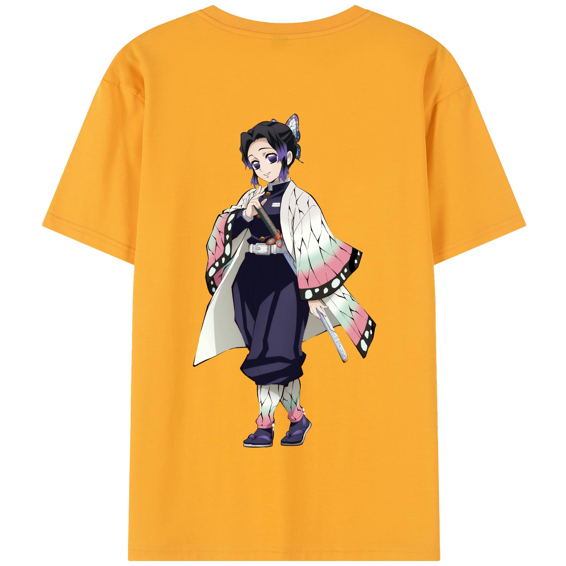 （画像用） 鬼滅の刃（きめつのやいば）蟲柱-胡蝶 しのぶ／こちょう しのぶ Kochou Shinobu 綿100％半袖Tシャツ（背面プリント）