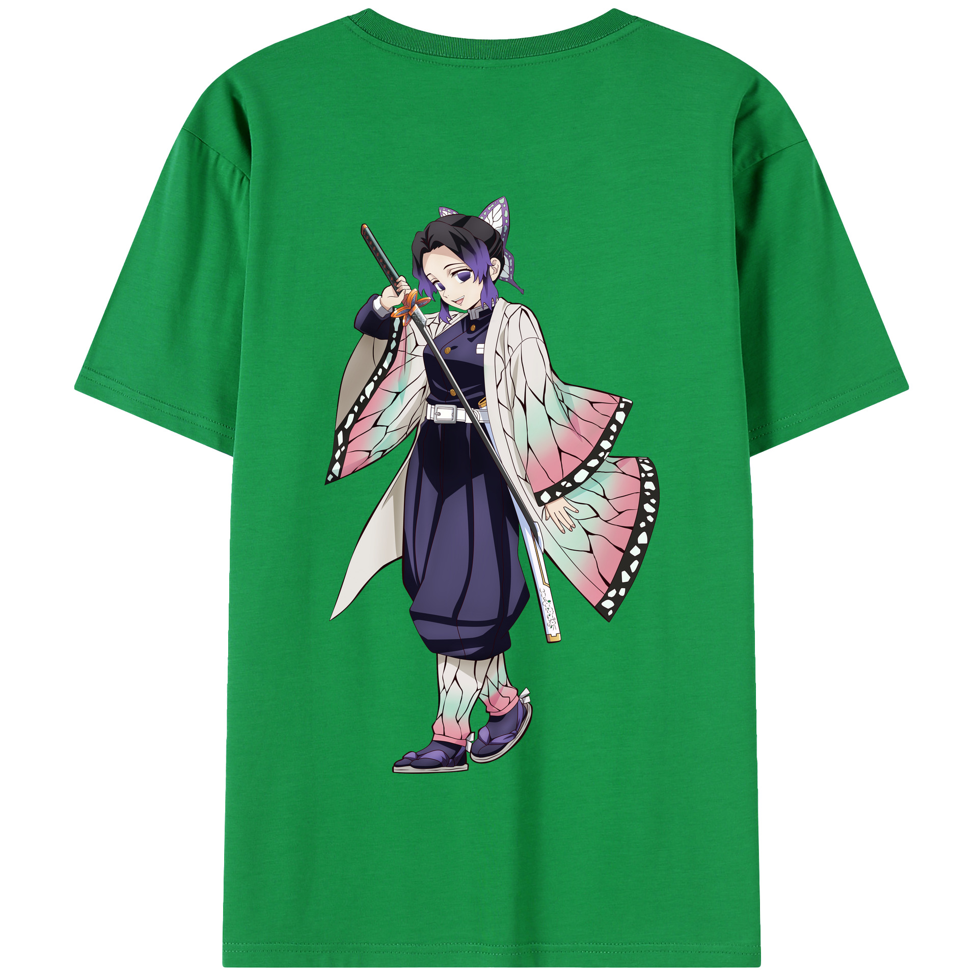 （画像用） 鬼滅の刃（きめつのやいば）蟲柱-胡蝶 しのぶ／こちょう しのぶ Kochou Shinobu 綿100％半袖Tシャツ（背面プリント）