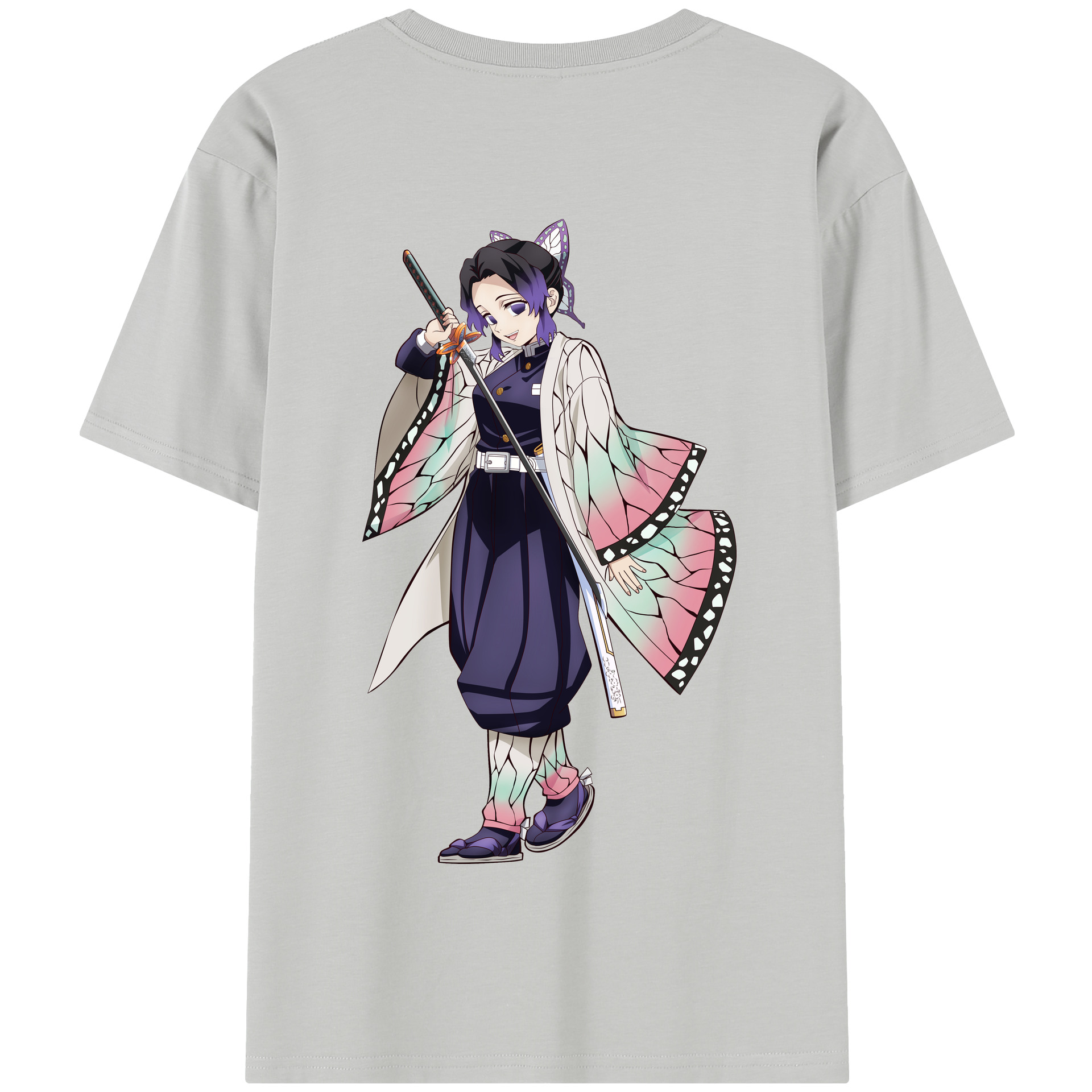 （画像用） 鬼滅の刃（きめつのやいば）蟲柱-胡蝶 しのぶ／こちょう しのぶ Kochou Shinobu 綿100％半袖Tシャツ（背面プリント）