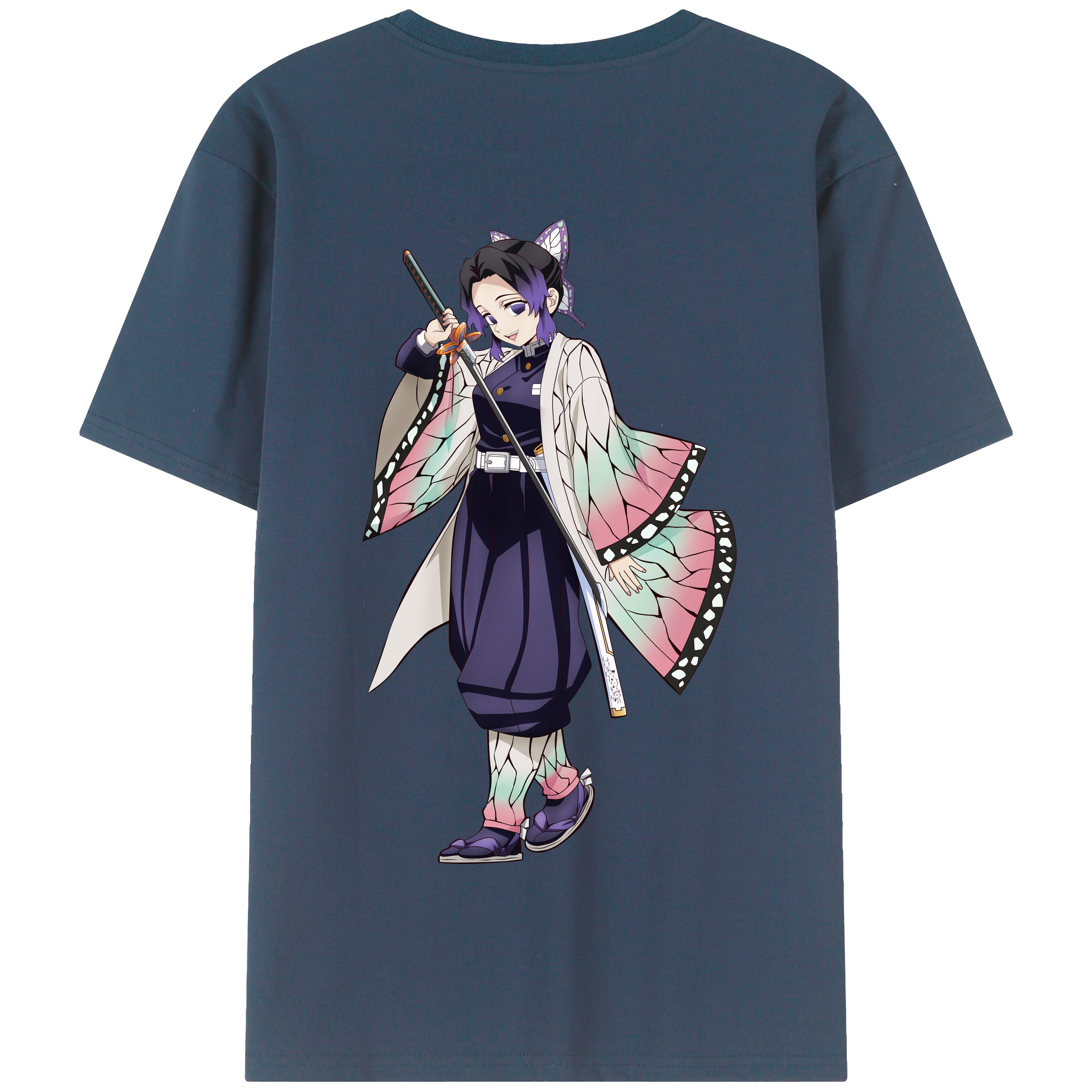 （画像用） 鬼滅の刃（きめつのやいば）蟲柱-胡蝶 しのぶ／こちょう しのぶ Kochou Shinobu 綿100％半袖Tシャツ（背面プリント）