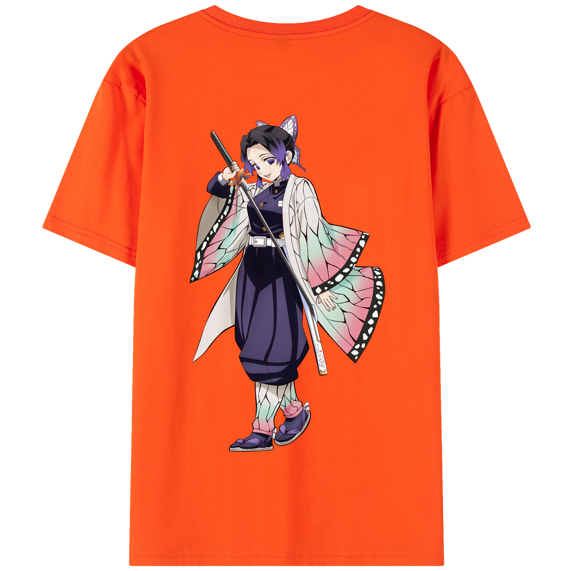 （画像用） 鬼滅の刃（きめつのやいば）蟲柱-胡蝶 しのぶ／こちょう しのぶ Kochou Shinobu 綿100％半袖Tシャツ（背面プリント）