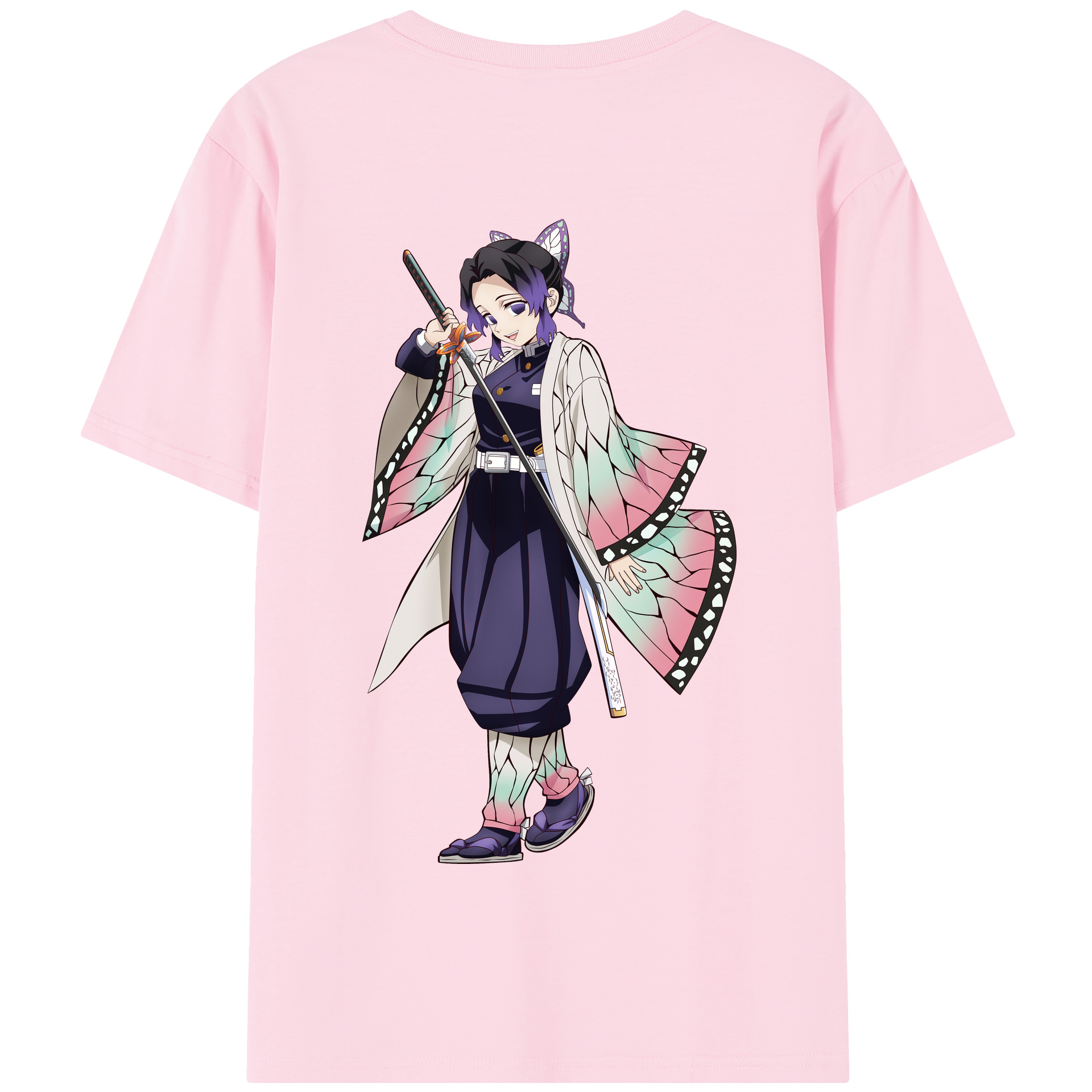（画像用） 鬼滅の刃（きめつのやいば）蟲柱-胡蝶 しのぶ／こちょう しのぶ Kochou Shinobu 綿100％半袖Tシャツ（背面プリント）