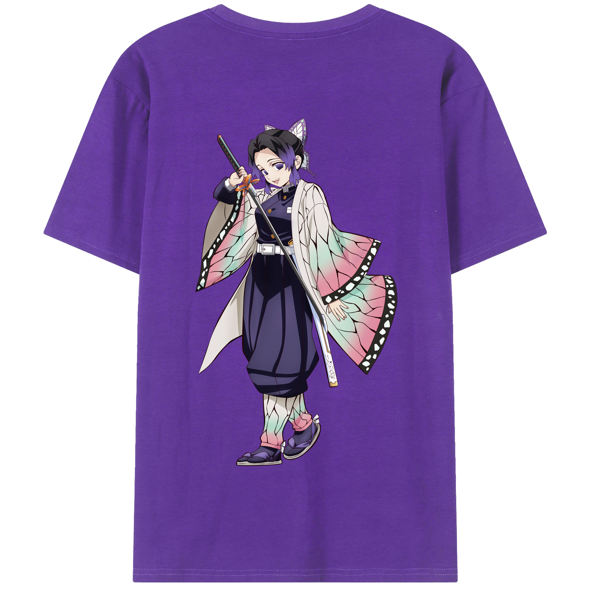 （画像用） 鬼滅の刃（きめつのやいば）蟲柱-胡蝶 しのぶ／こちょう しのぶ Kochou Shinobu 綿100％半袖Tシャツ（背面プリント）