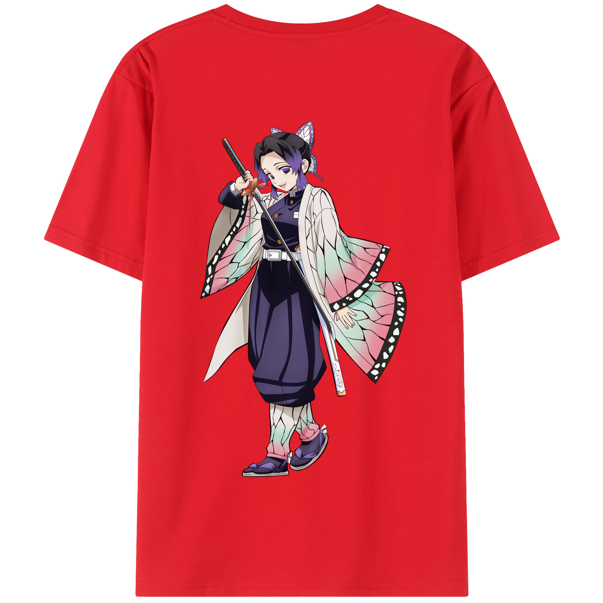 （画像用） 鬼滅の刃（きめつのやいば）蟲柱-胡蝶 しのぶ／こちょう しのぶ Kochou Shinobu 綿100％半袖Tシャツ（背面プリント）