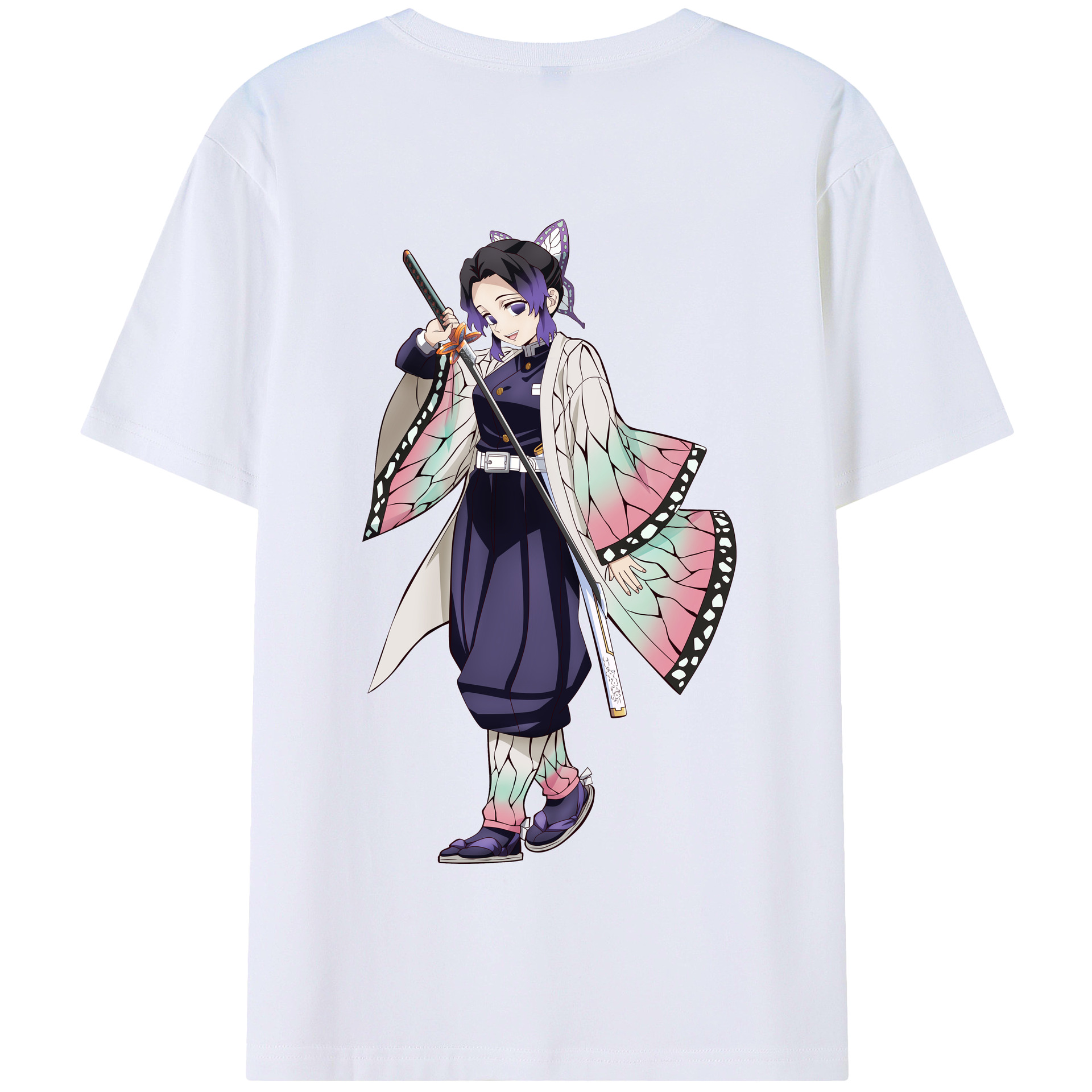 （画像用） 鬼滅の刃（きめつのやいば）蟲柱-胡蝶 しのぶ／こちょう しのぶ Kochou Shinobu 綿100％半袖Tシャツ（背面プリント）