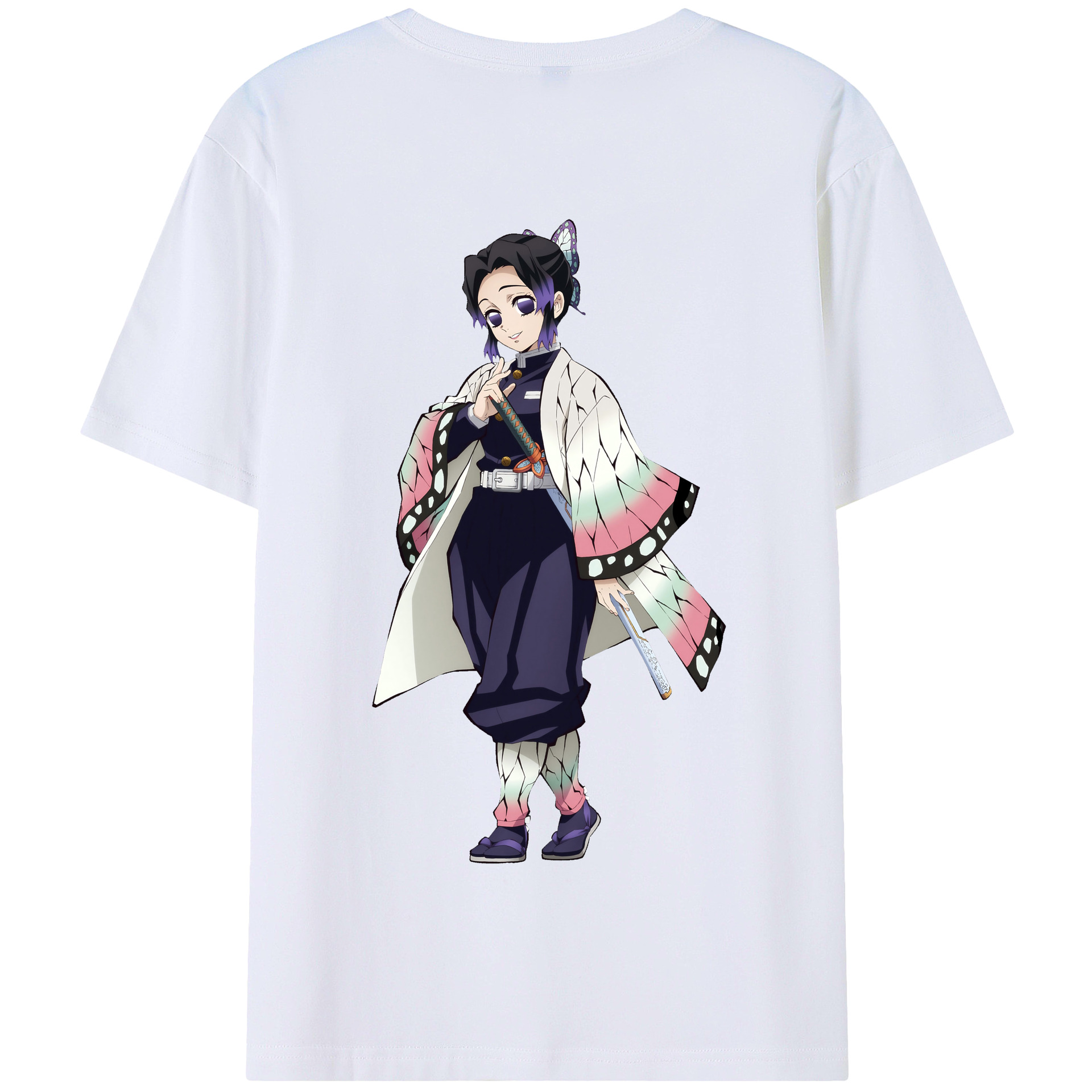 （画像用） 鬼滅の刃（きめつのやいば）蟲柱-胡蝶 しのぶ／こちょう しのぶ Kochou Shinobu 綿100％半袖Tシャツ（背面プリント）