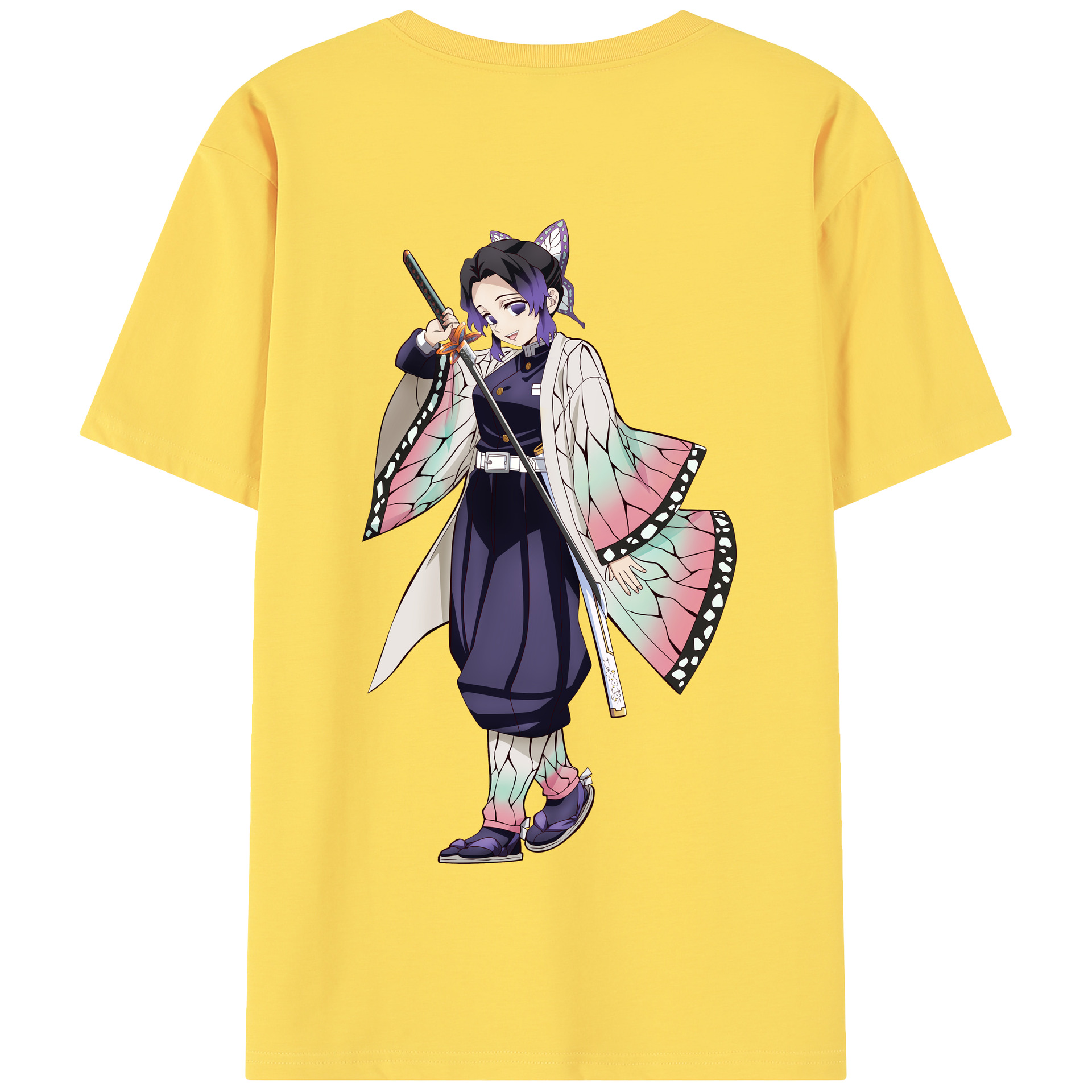 （画像用） 鬼滅の刃（きめつのやいば）蟲柱-胡蝶 しのぶ／こちょう しのぶ Kochou Shinobu 綿100％半袖Tシャツ（背面プリント）