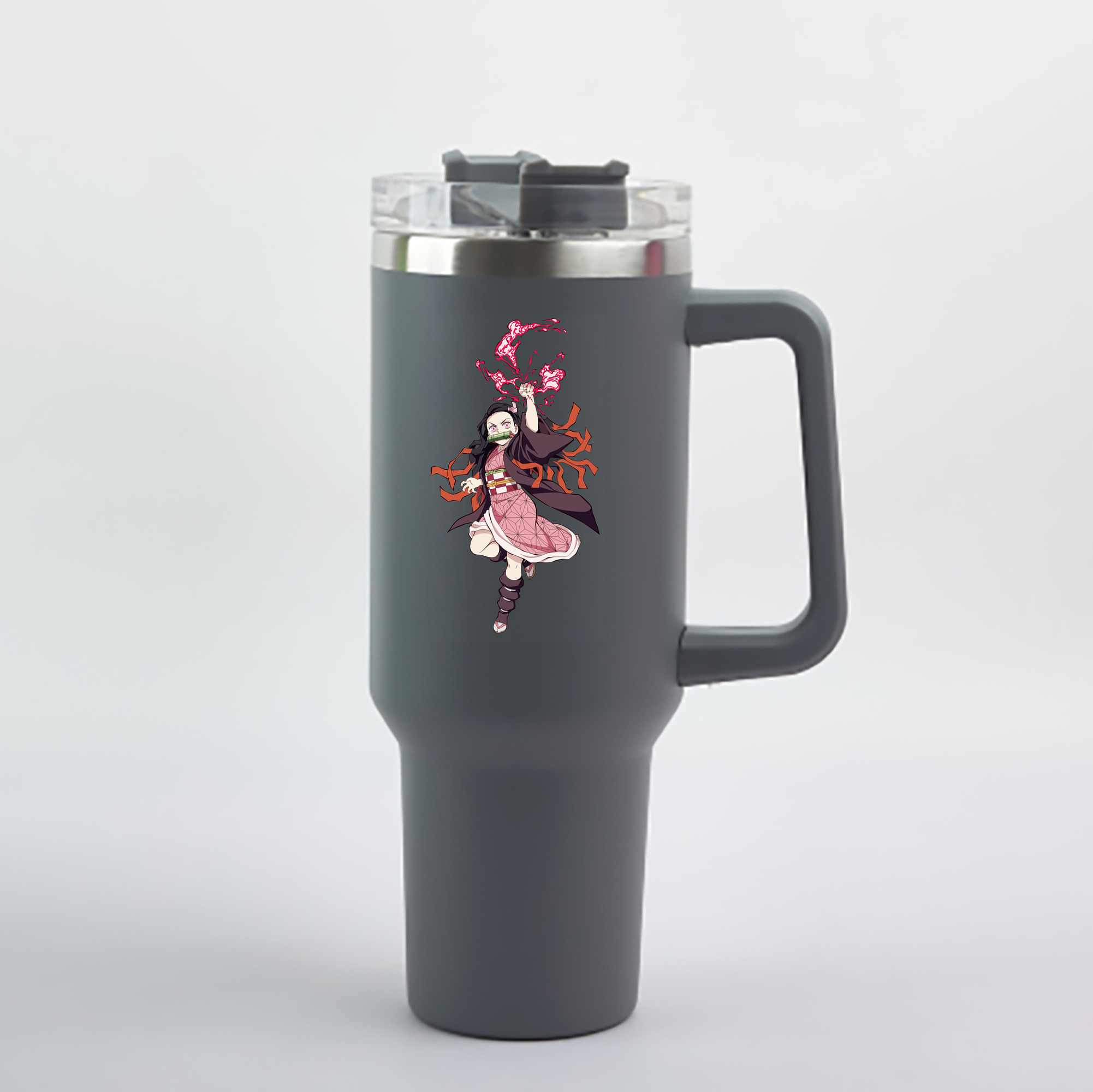 （画像用） 鬼滅の刃（きめつのやいば）竈門 禰󠄀豆子／かまど ねずこ Kamado Nezuko 1200mL車用タンブラー - クリスタルステッカー（プラスチックストロー付き）