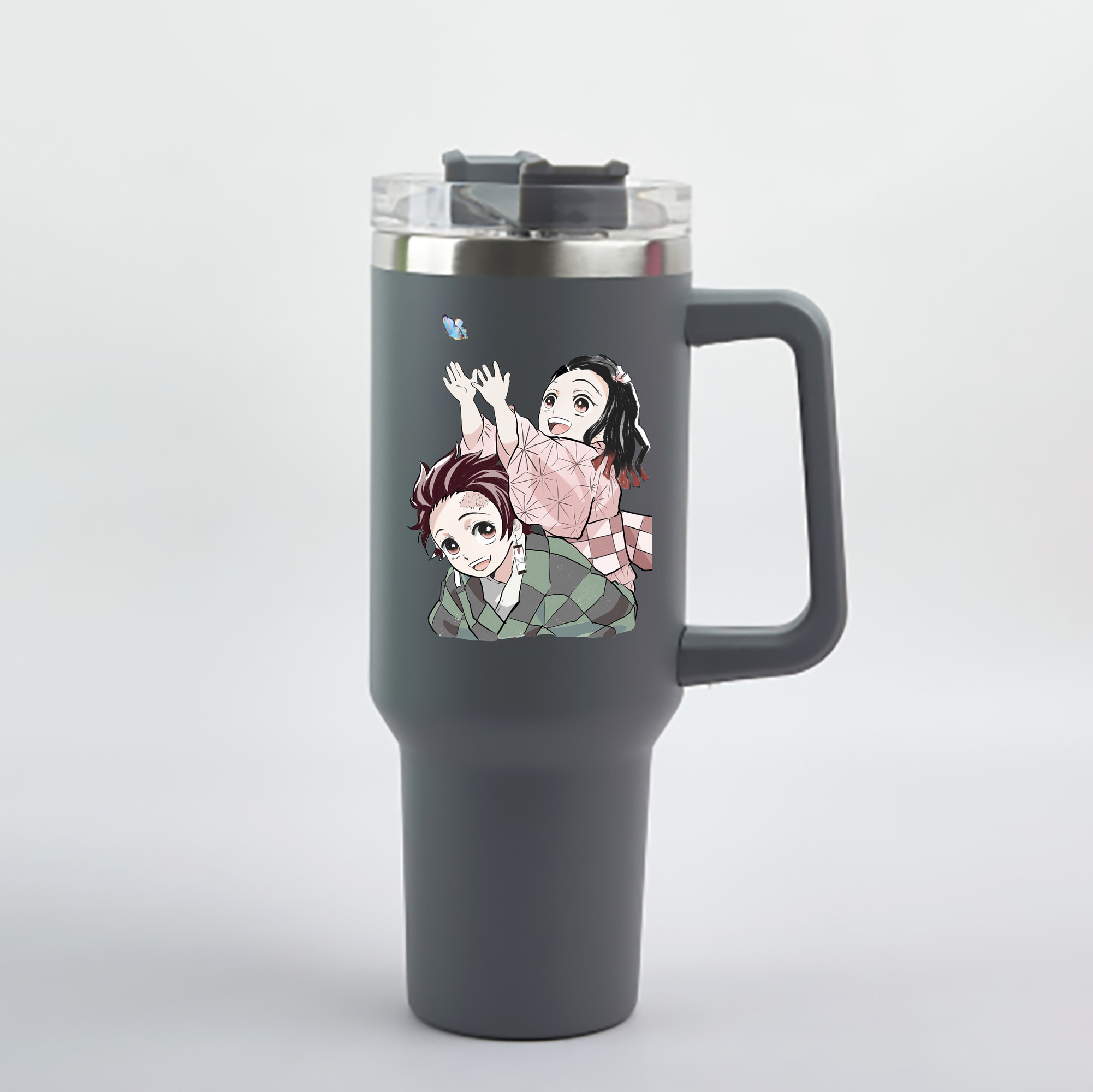 （画像用） 鬼滅の刃（きめつのやいば）竈門 禰󠄀豆子／かまど ねずこ Kamado Nezuko 1200mL車用タンブラー - クリスタルステッカー（プラスチックストロー付き）