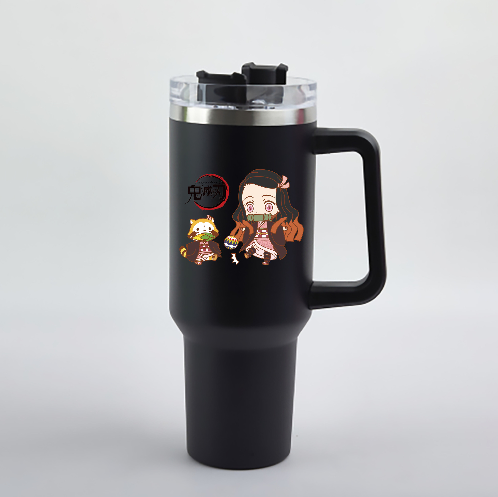 （画像用） 鬼滅の刃（きめつのやいば）竈門 禰󠄀豆子／かまど ねずこ Kamado Nezuko 1200mL車用タンブラー - クリスタルステッカー（プラスチックストロー付き）