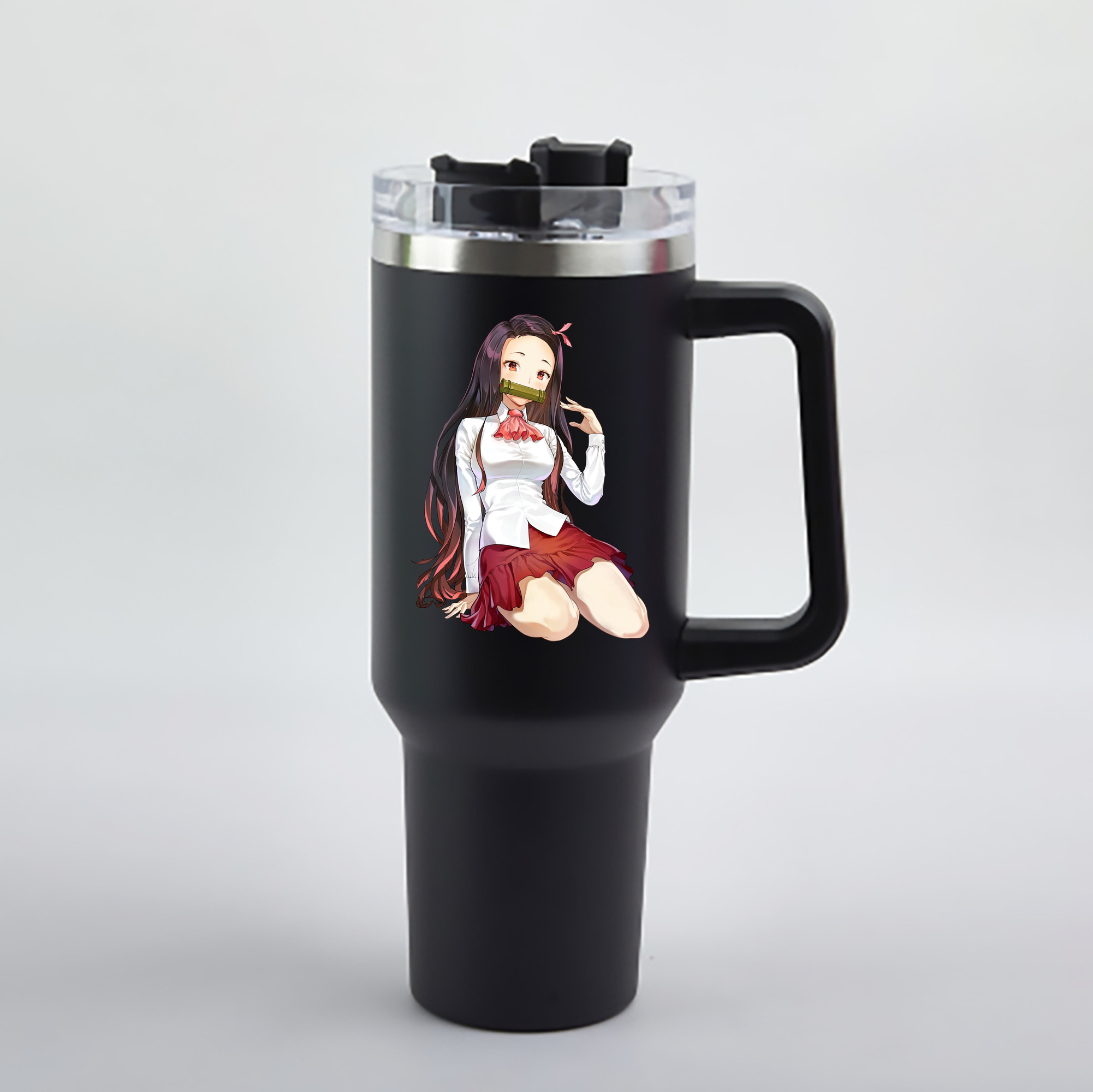 （画像用） 鬼滅の刃（きめつのやいば）竈門 禰󠄀豆子／かまど ねずこ Kamado Nezuko 1200mL車用タンブラー - クリスタルステッカー（プラスチックストロー付き）