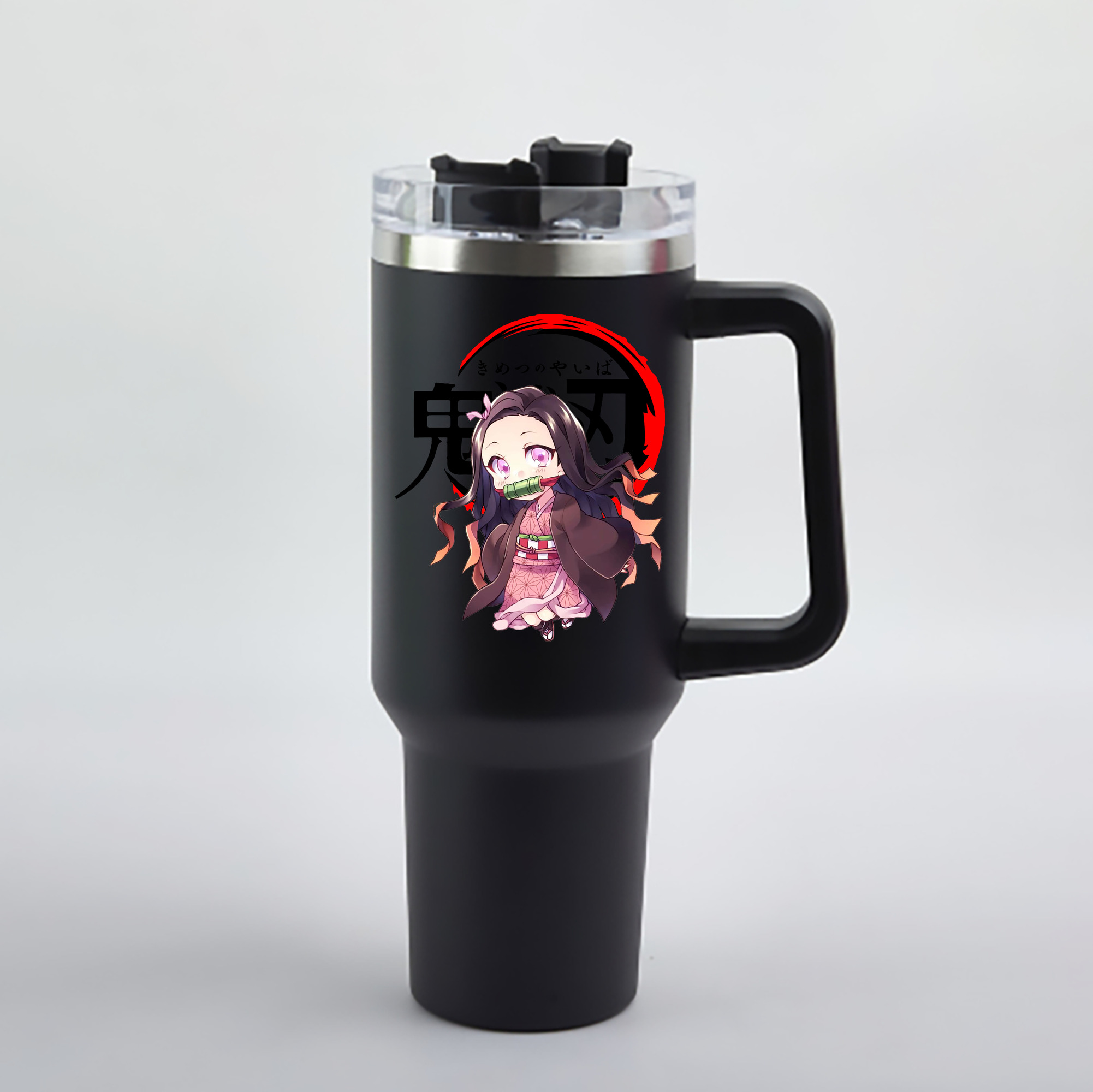 （画像用） 鬼滅の刃（きめつのやいば）竈門 禰󠄀豆子／かまど ねずこ Kamado Nezuko 1200mL車用タンブラー - クリスタルステッカー（プラスチックストロー付き）