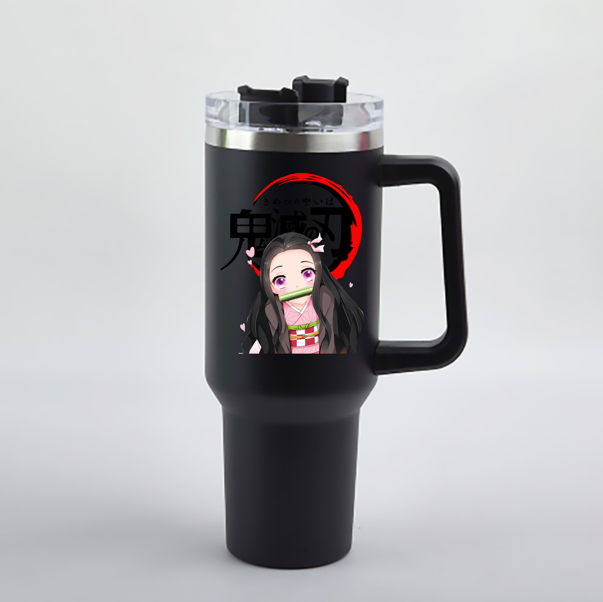 （画像用） 鬼滅の刃（きめつのやいば）竈門 禰󠄀豆子／かまど ねずこ Kamado Nezuko 1200mL車用タンブラー - クリスタルステッカー（プラスチックストロー付き）