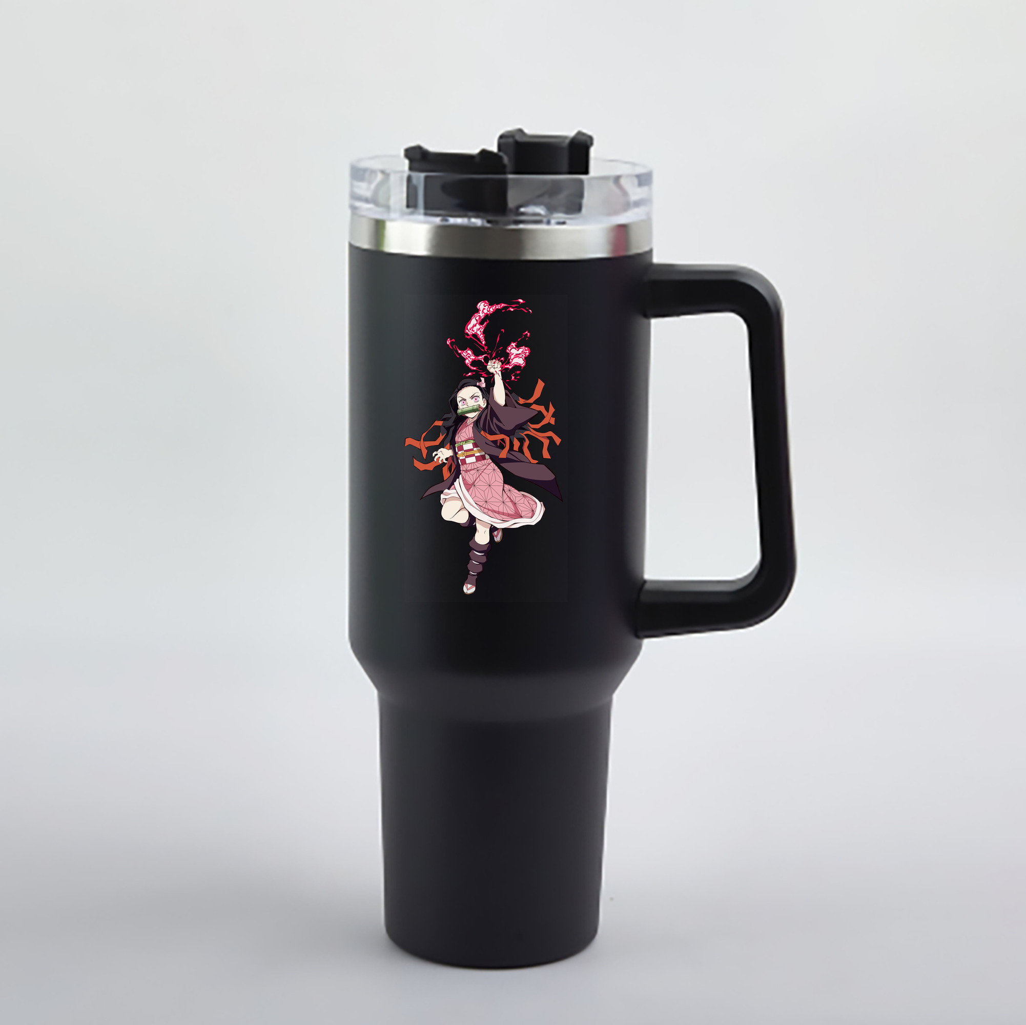 （画像用） 鬼滅の刃（きめつのやいば）竈門 禰󠄀豆子／かまど ねずこ Kamado Nezuko 1200mL車用タンブラー - クリスタルステッカー（プラスチックストロー付き）