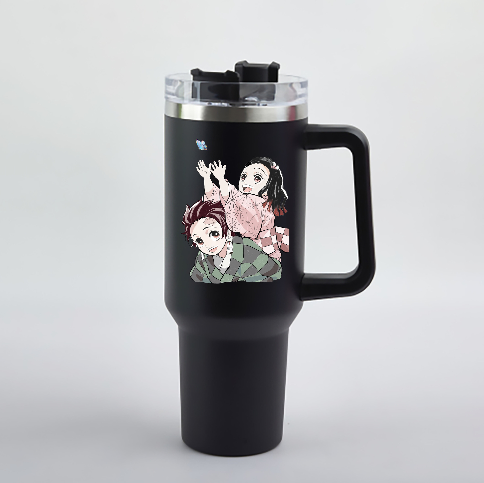 （画像用） 鬼滅の刃（きめつのやいば）竈門 禰󠄀豆子／かまど ねずこ Kamado Nezuko 1200mL車用タンブラー - クリスタルステッカー（プラスチックストロー付き）