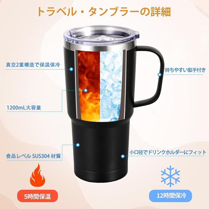 鬼滅の刃（きめつのやいば）竈門 禰󠄀豆子／かまど ねずこ Kamado Nezuko 1200mL車用タンブラー - クリスタルステッカー（プラスチックストロー付き）