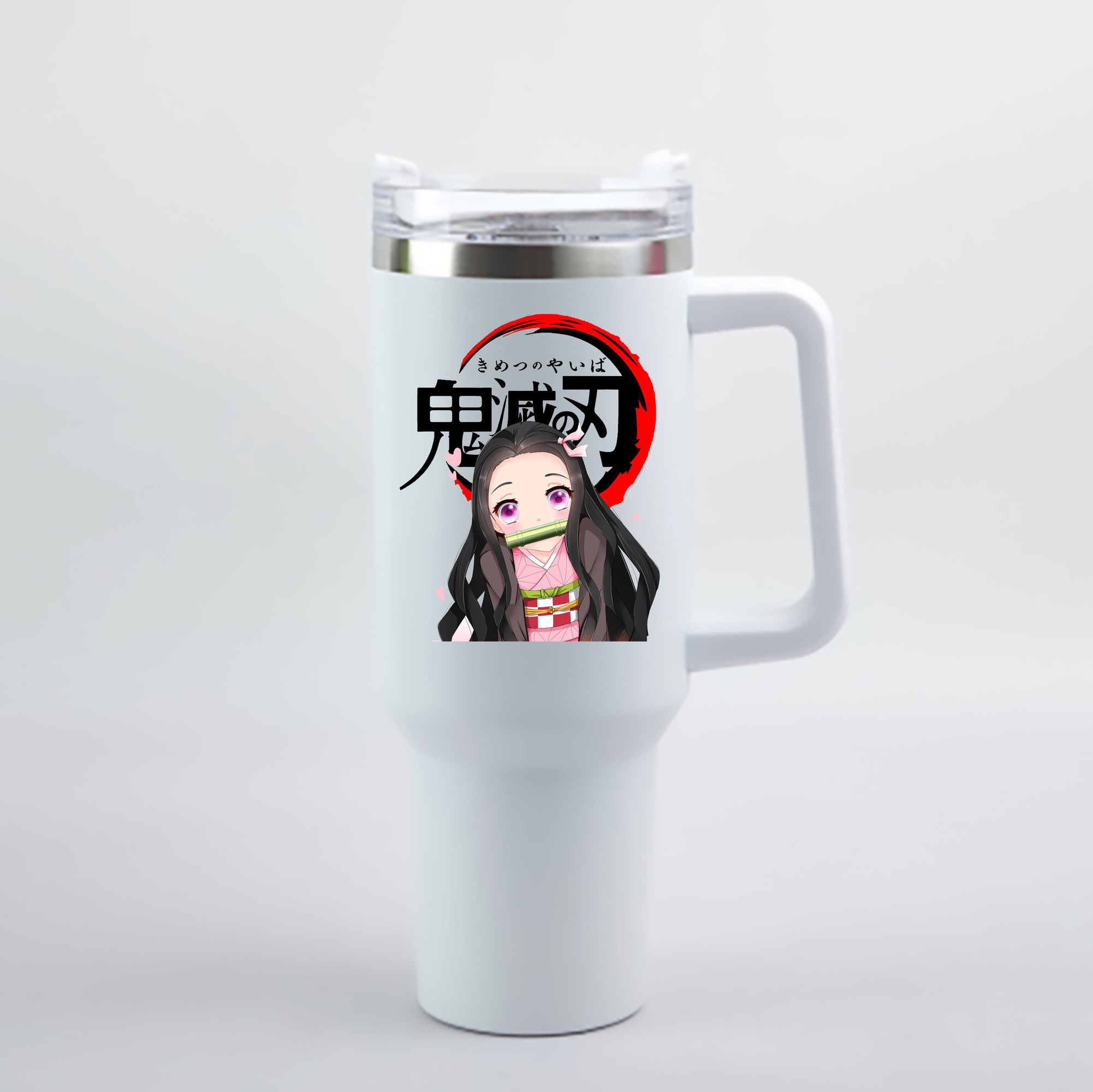 （画像用） 鬼滅の刃（きめつのやいば）竈門 禰󠄀豆子／かまど ねずこ Kamado Nezuko 1200mL車用タンブラー - クリスタルステッカー（プラスチックストロー付き）