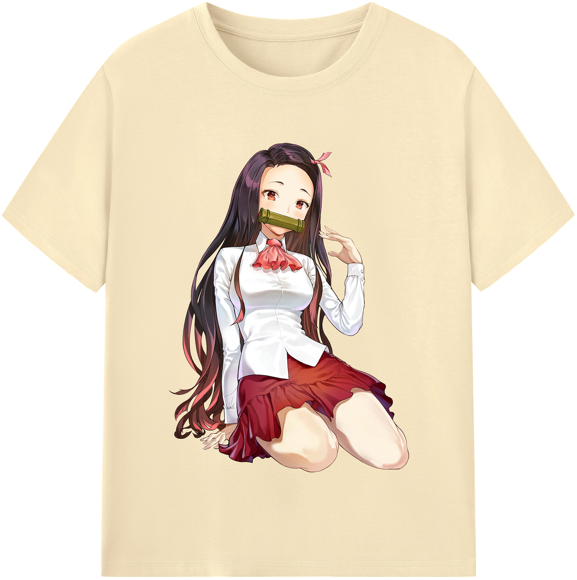 （画像用） 鬼滅の刃（きめつのやいば）竈門 禰󠄀豆子／かまど ねずこ Kamado Nezuko 綿100％半袖Tシャツ（フロントプリント）