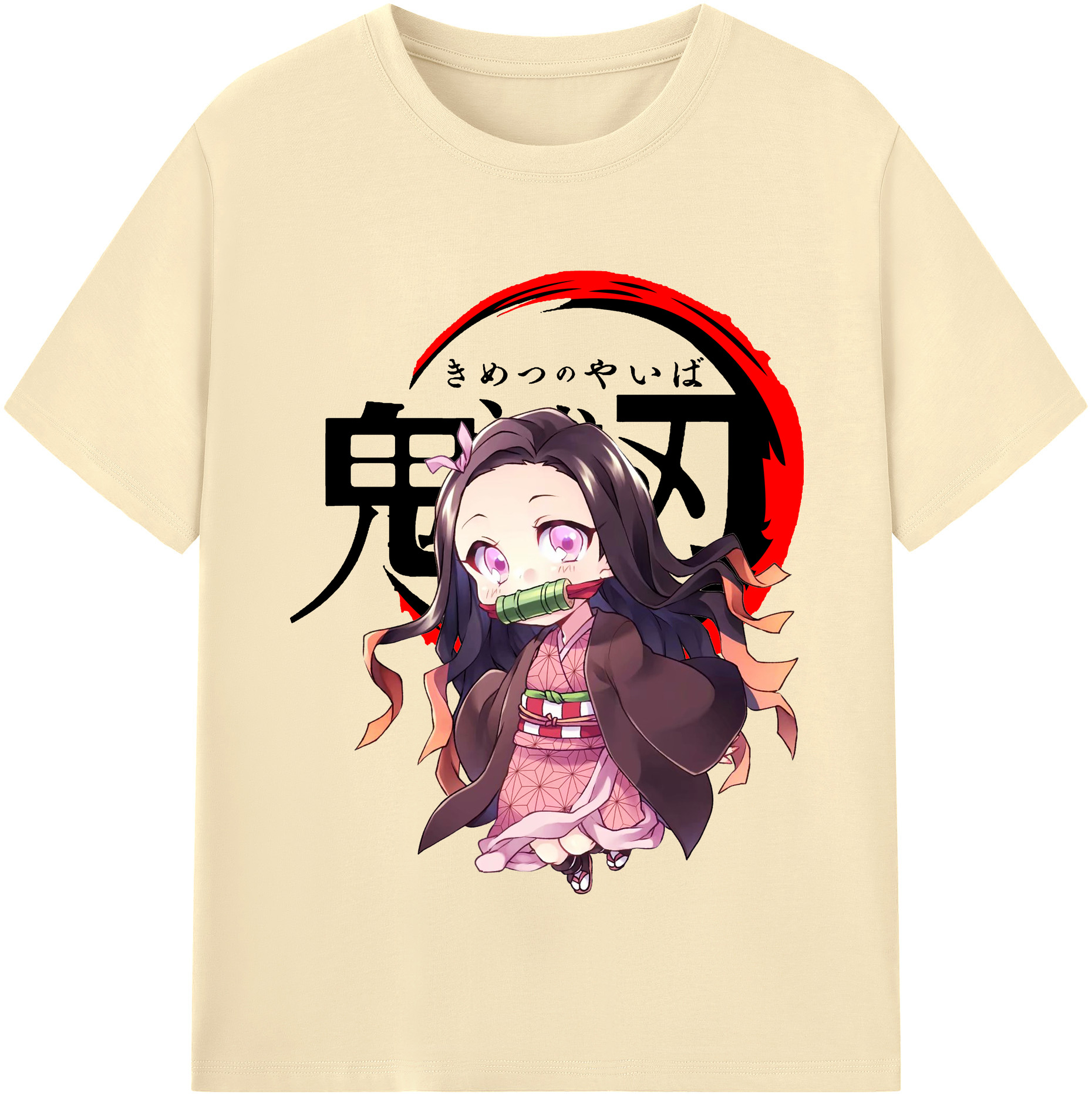 （画像用） 鬼滅の刃（きめつのやいば）竈門 禰󠄀豆子／かまど ねずこ Kamado Nezuko 綿100％半袖Tシャツ（フロントプリント）