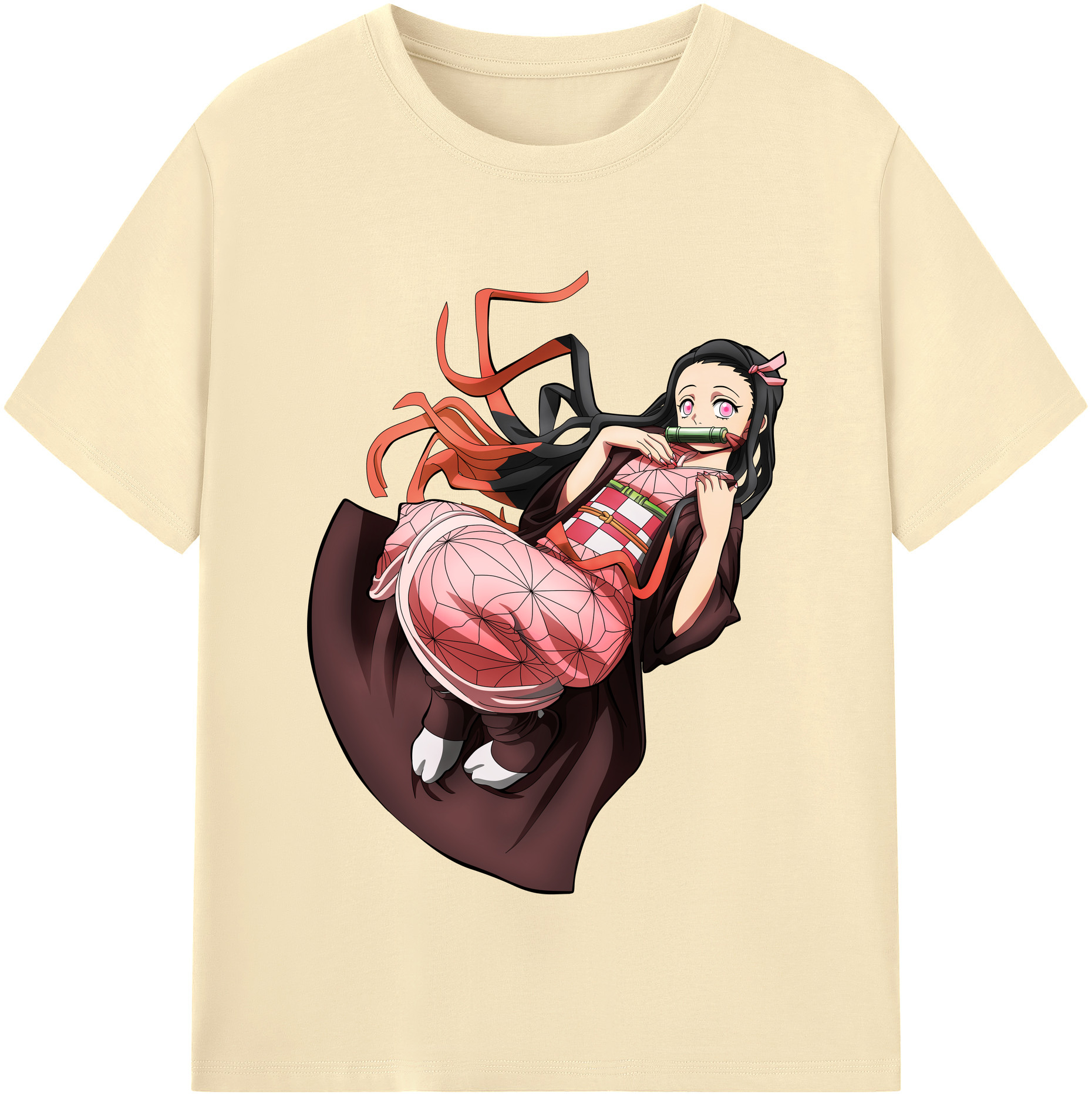 （画像用） 鬼滅の刃（きめつのやいば）竈門 禰󠄀豆子／かまど ねずこ Kamado Nezuko 綿100％半袖Tシャツ（フロントプリント）