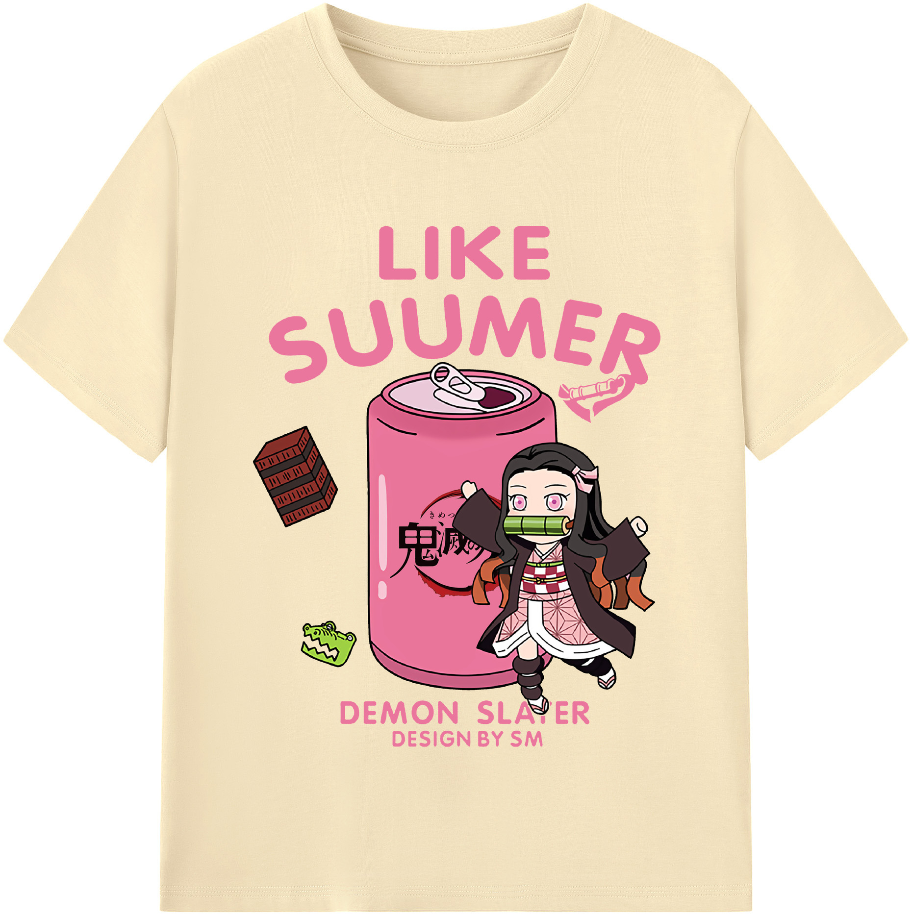 （画像用） 鬼滅の刃（きめつのやいば）竈門 禰󠄀豆子／かまど ねずこ Kamado Nezuko 綿100％半袖Tシャツ（フロントプリント）
