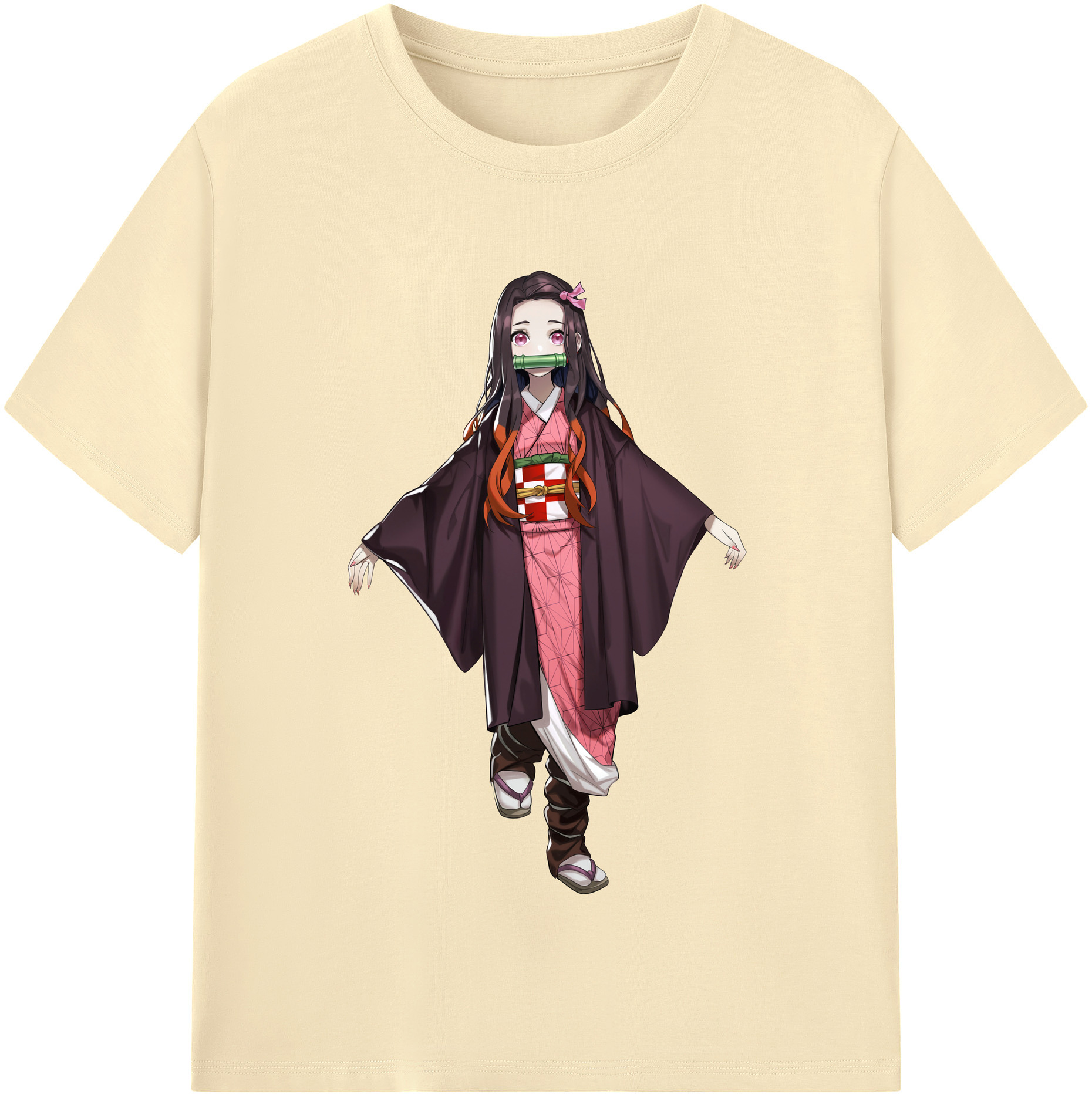 （画像用） 鬼滅の刃（きめつのやいば）竈門 禰󠄀豆子／かまど ねずこ Kamado Nezuko 綿100％半袖Tシャツ（フロントプリント）
