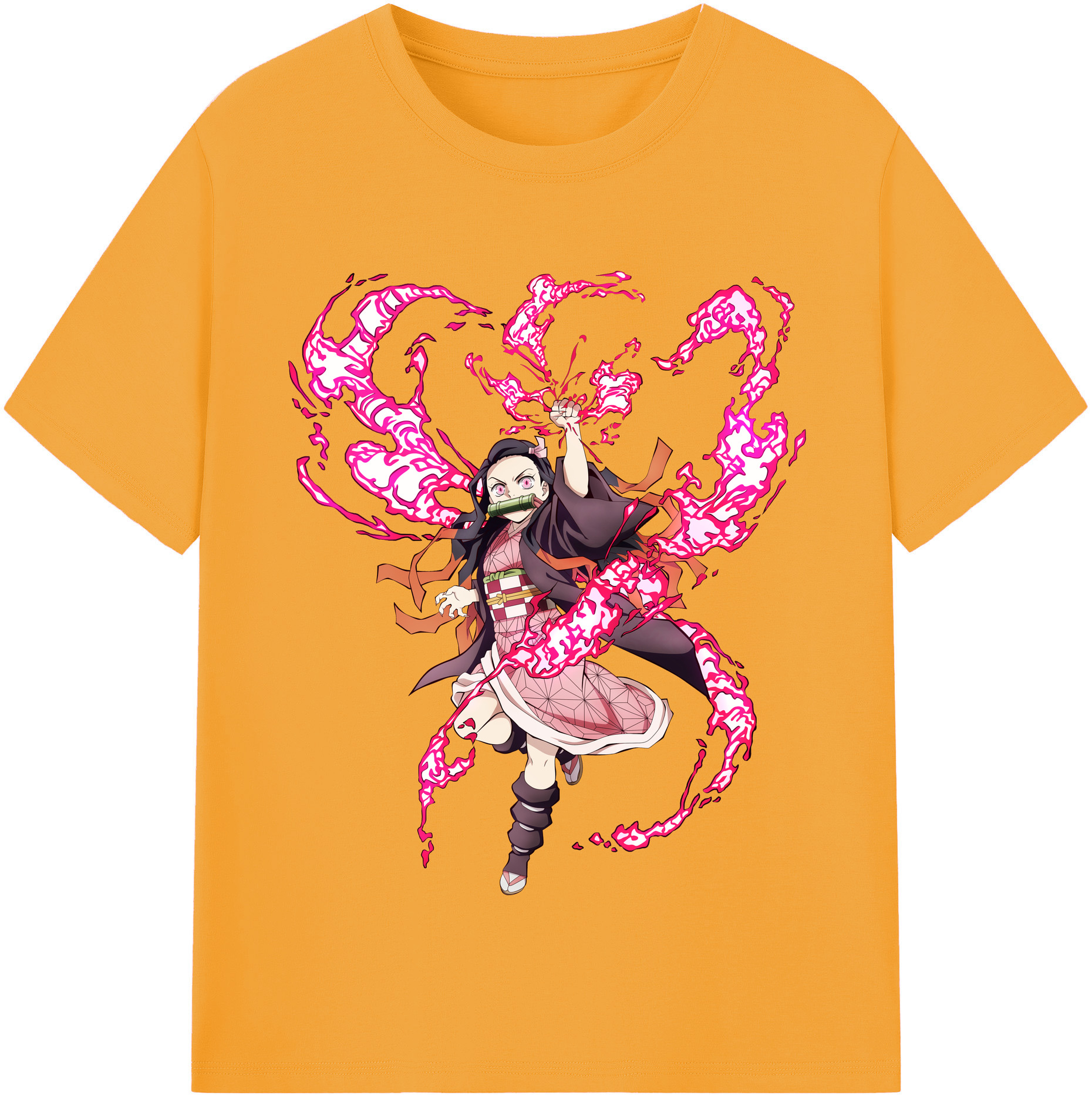 （画像用） 鬼滅の刃（きめつのやいば）竈門 禰󠄀豆子／かまど ねずこ Kamado Nezuko 綿100％半袖Tシャツ（フロントプリント）
