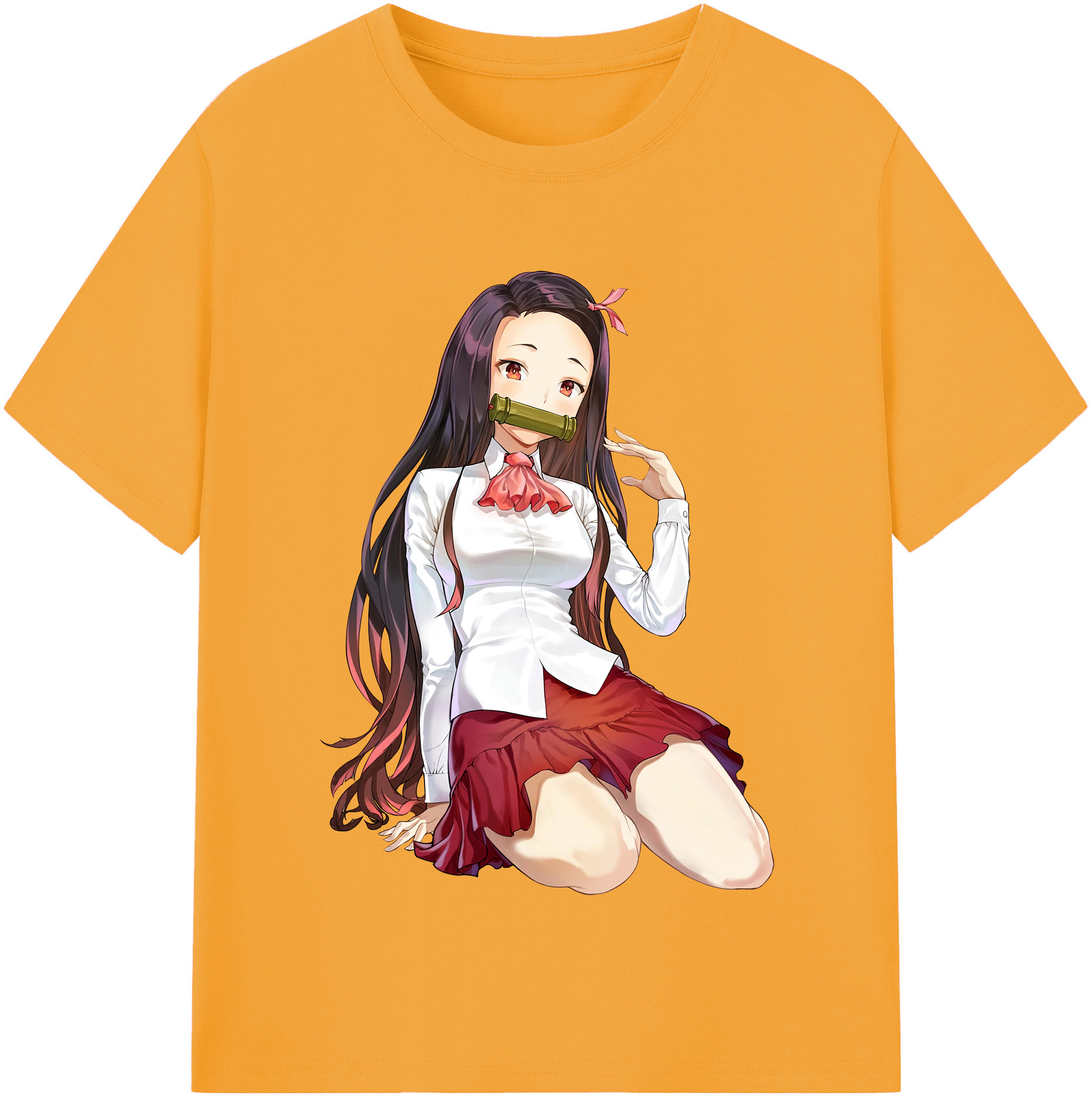 （画像用） 鬼滅の刃（きめつのやいば）竈門 禰󠄀豆子／かまど ねずこ Kamado Nezuko 綿100％半袖Tシャツ（フロントプリント）