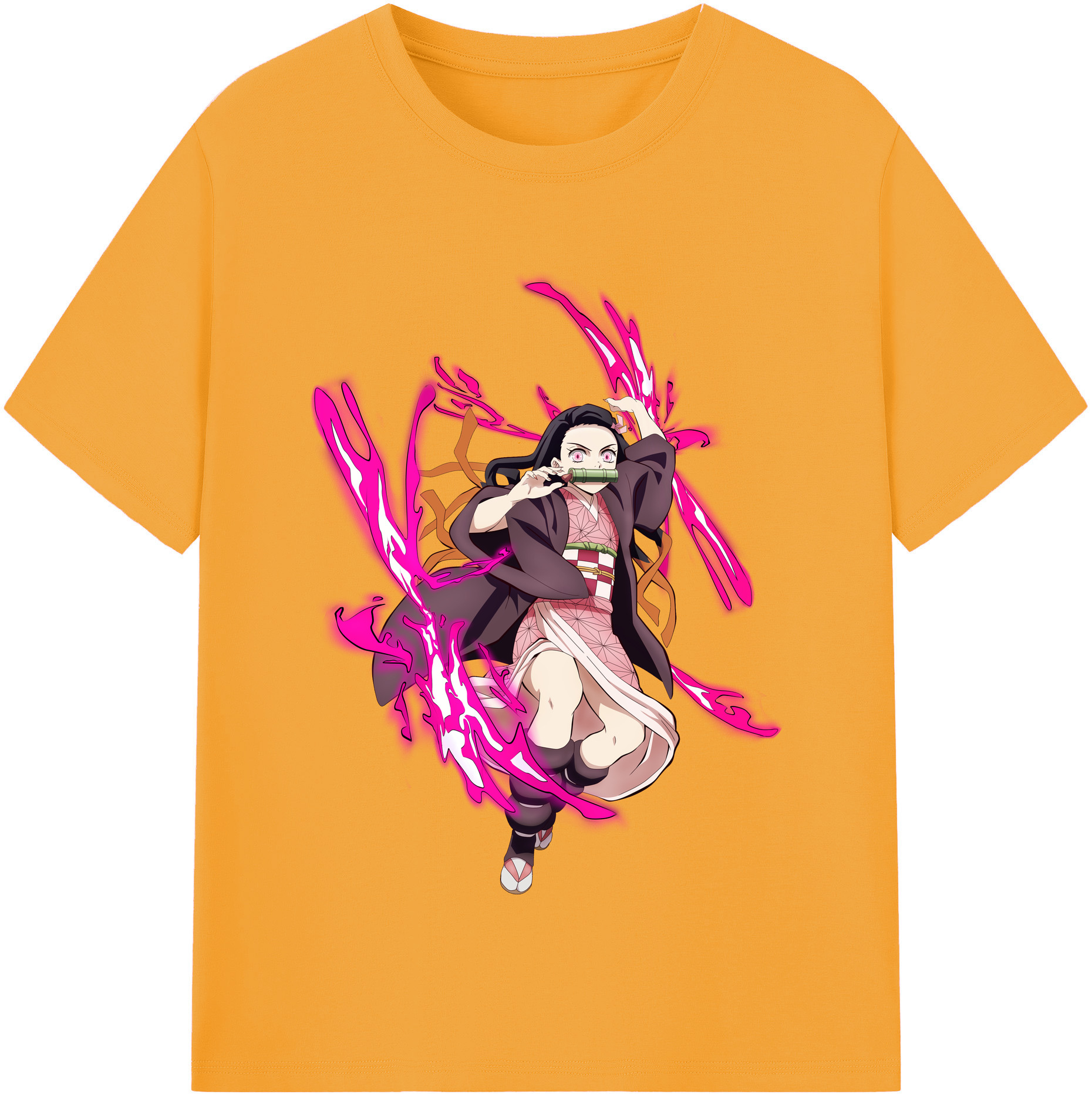 （画像用） 鬼滅の刃（きめつのやいば）竈門 禰󠄀豆子／かまど ねずこ Kamado Nezuko 綿100％半袖Tシャツ（フロントプリント）